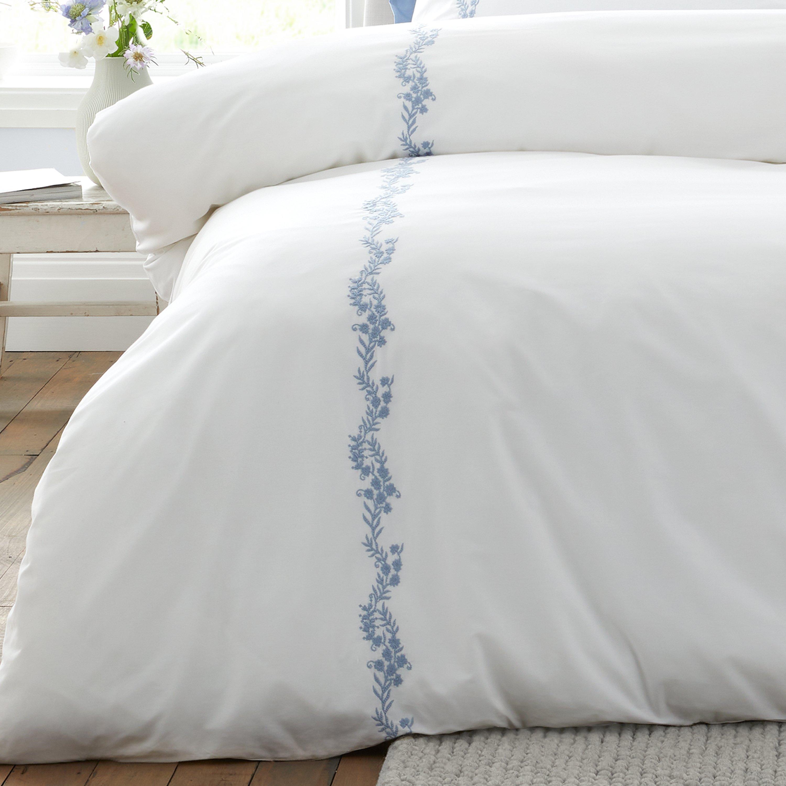 White / Blue - Bianca - Camille Embroidered Floral Cotton Duvet Cover Set - 4