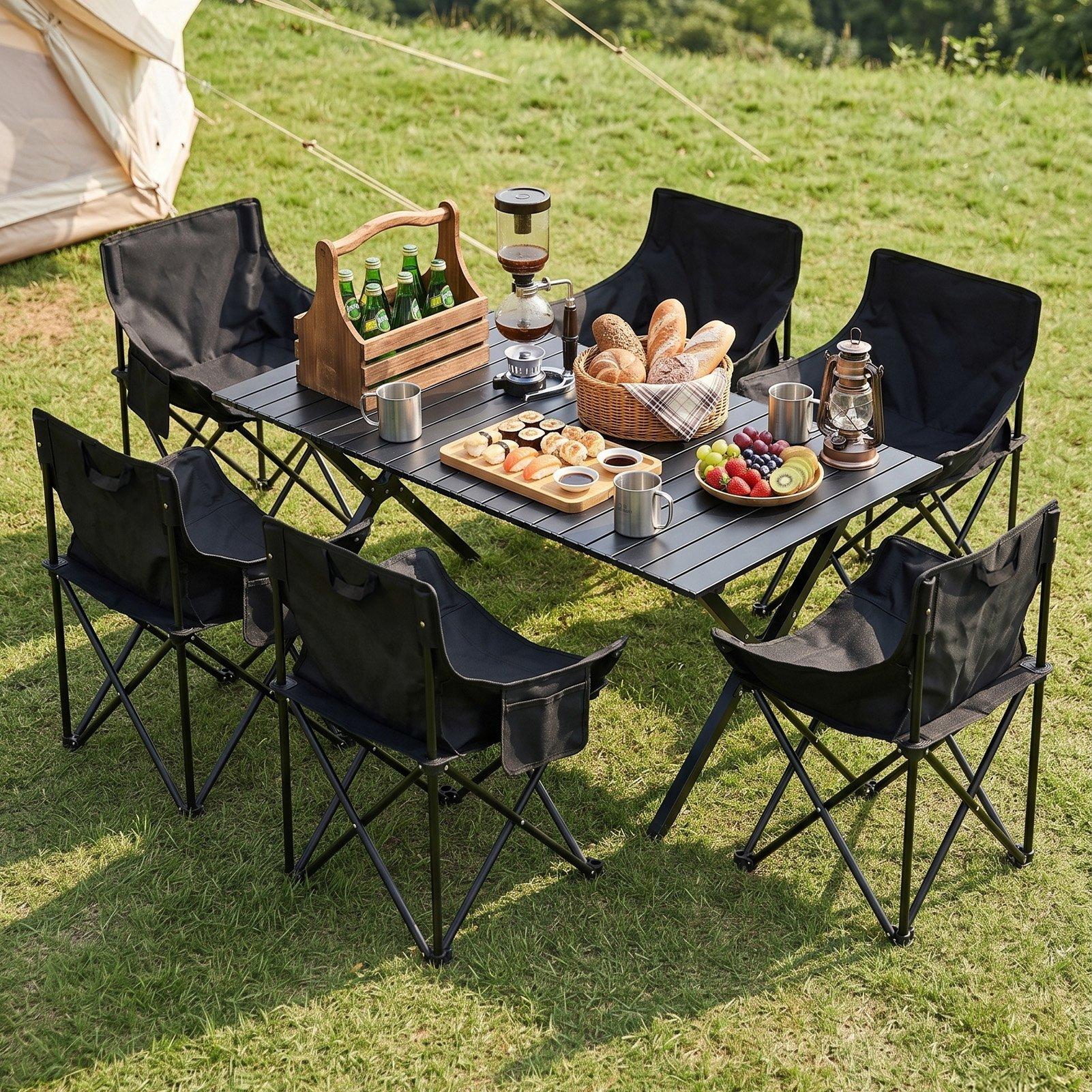 Black - Breeins - Portable Folding Camping Table with 6 Chairs - 1