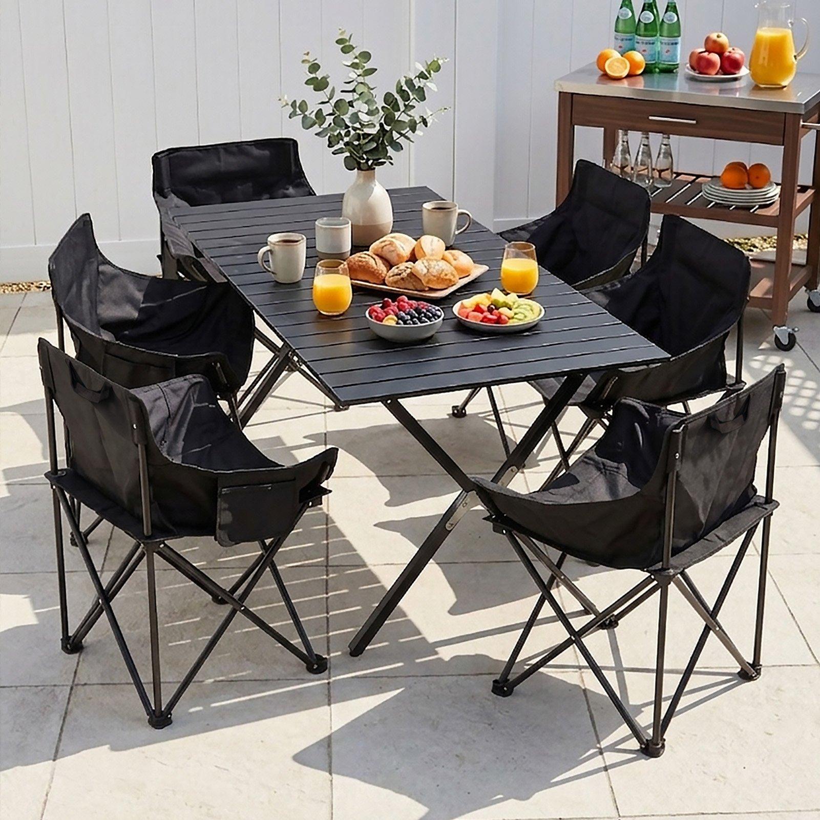 Black - Breeins - Portable Folding Camping Table with 6 Chairs - 2