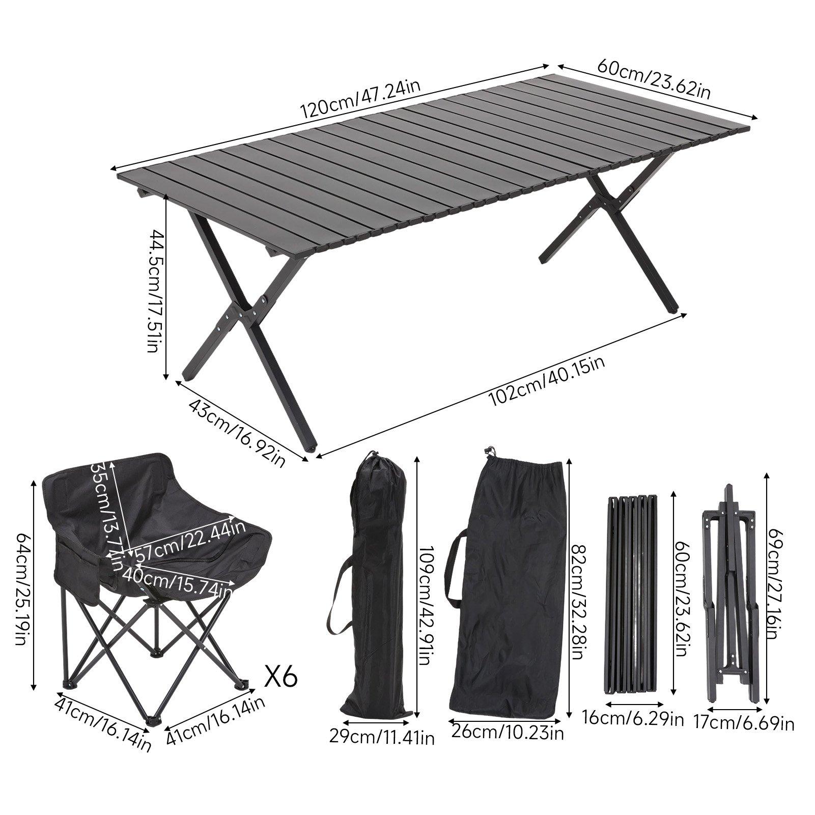 Black - Breeins - Portable Folding Camping Table with 6 Chairs - 3