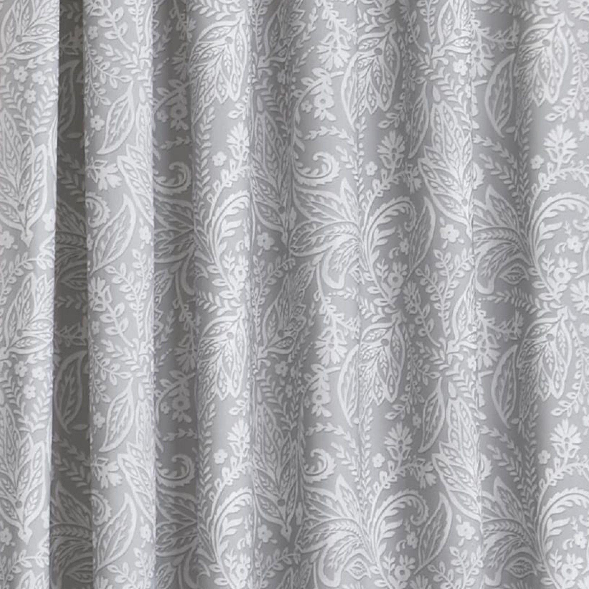 Grey - Dreams and Drapes - 100% Cotton Jacobean Motif Curtains With Tie-Backs - 4