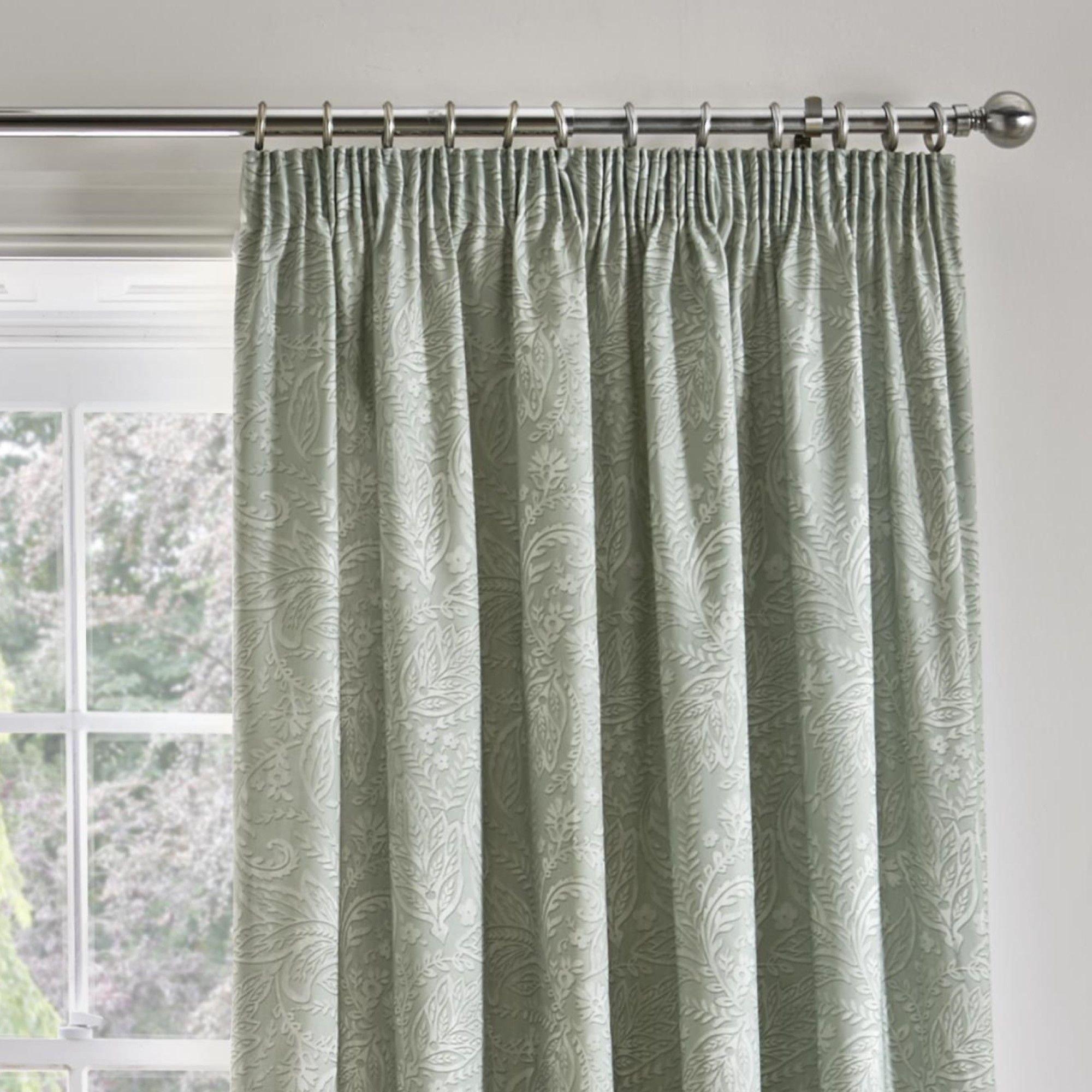 Green - Dreams and Drapes - 100% Cotton Jacobean Motif Curtains With Tie-Backs - 3