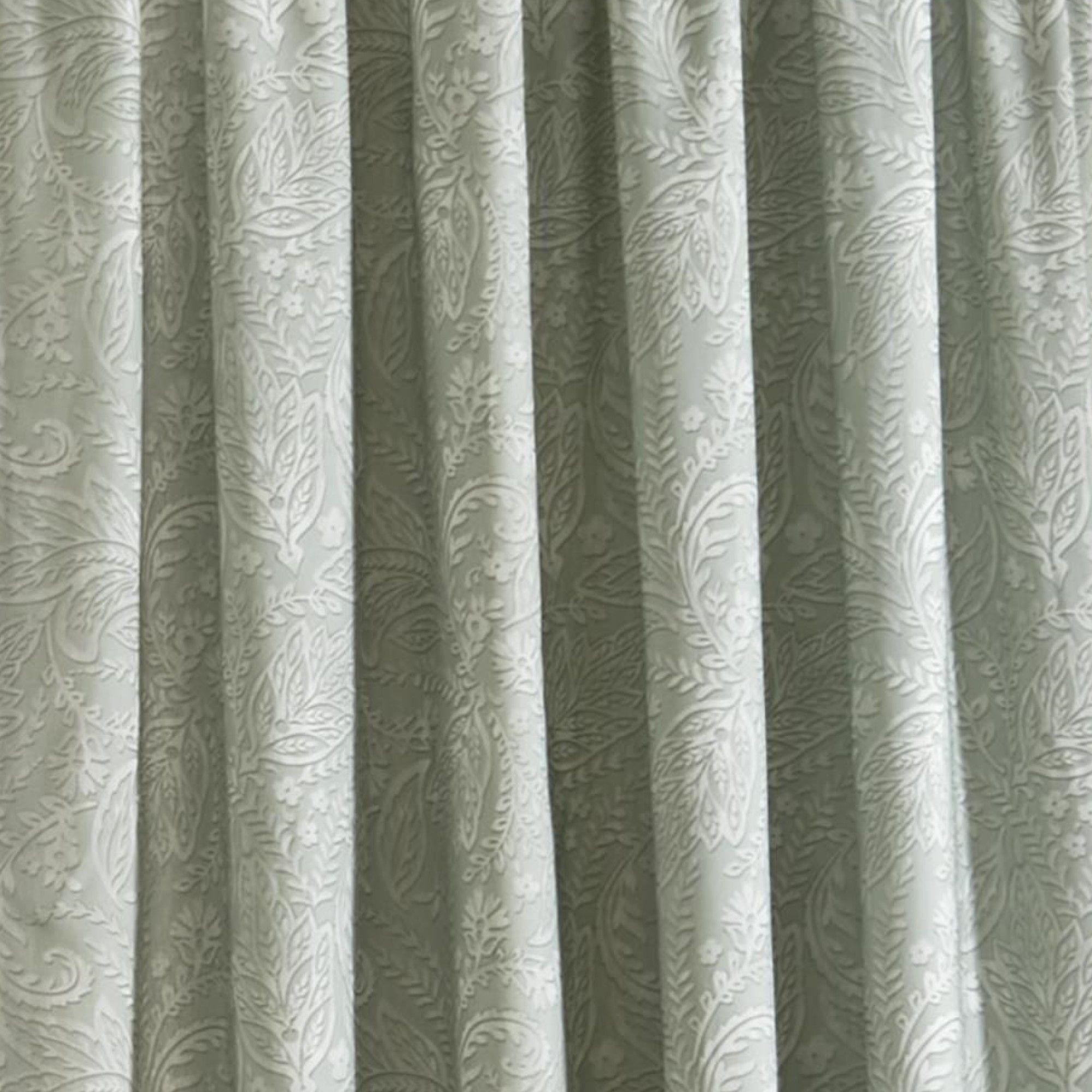 Green - Dreams and Drapes - 100% Cotton Jacobean Motif Curtains With Tie-Backs - 4