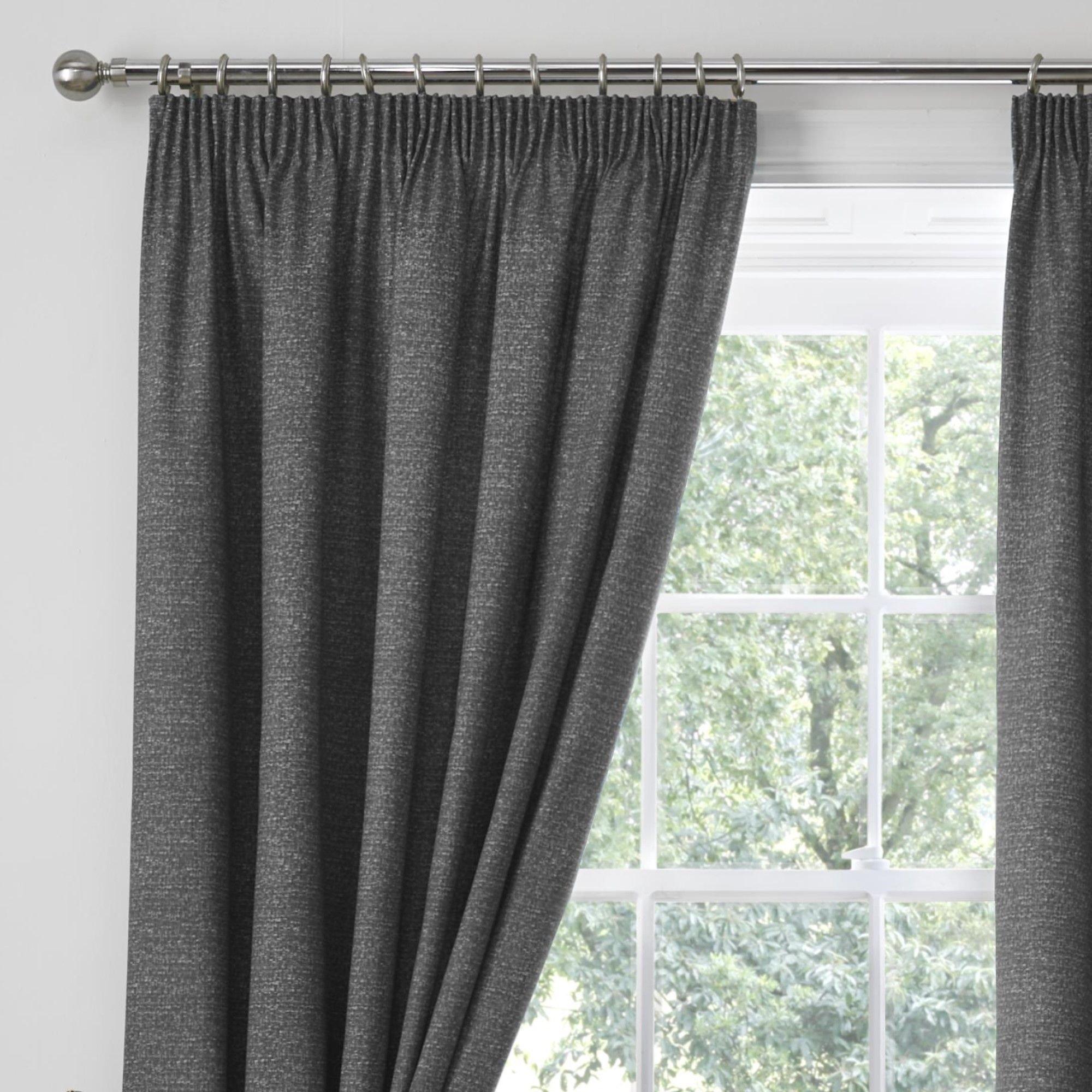 Charcoal - Dreams and Drapes - Pembrey Textured Print Pencil Pleat Curtains Teal - 2