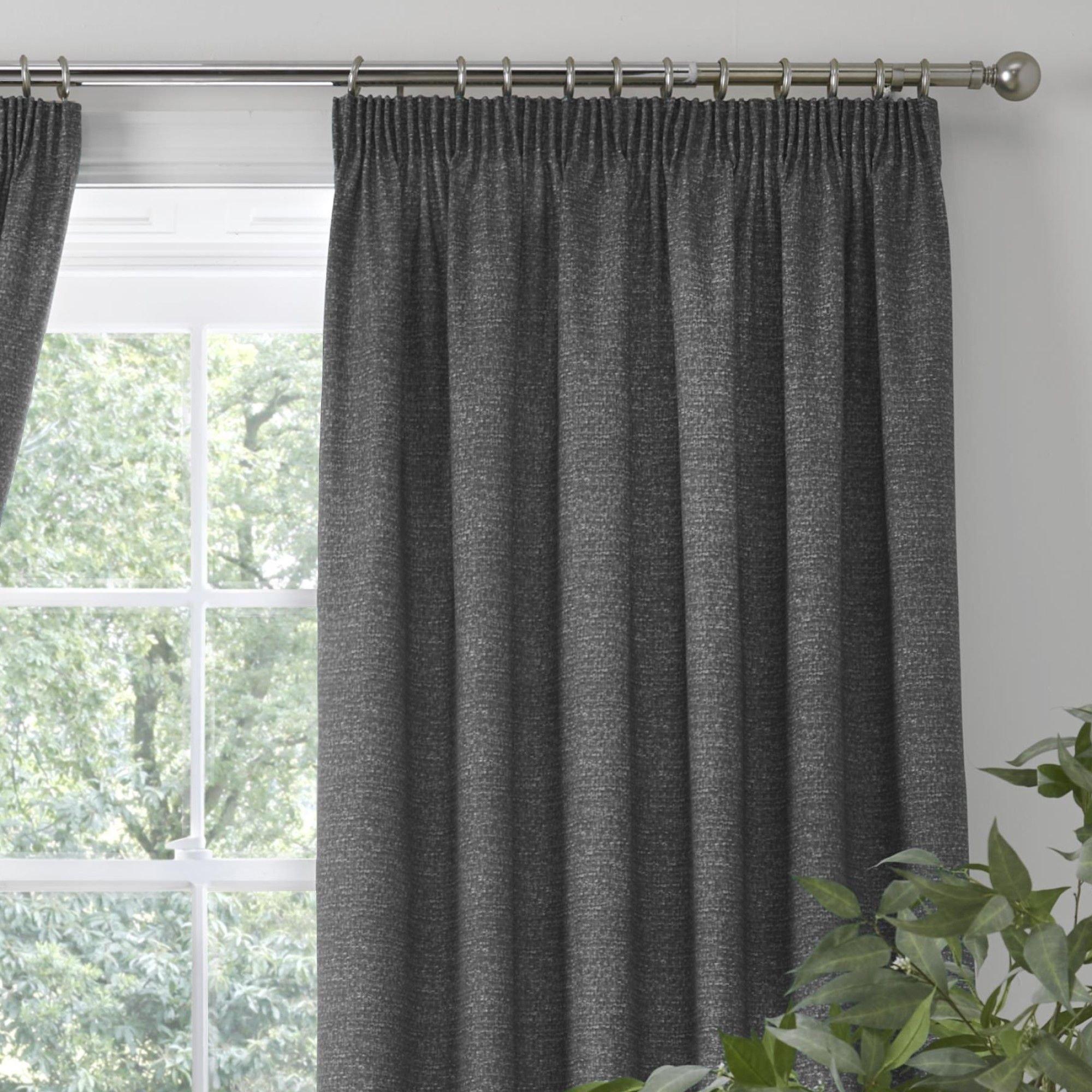 Charcoal - Dreams and Drapes - Pembrey Textured Print Pencil Pleat Curtains Teal - 3