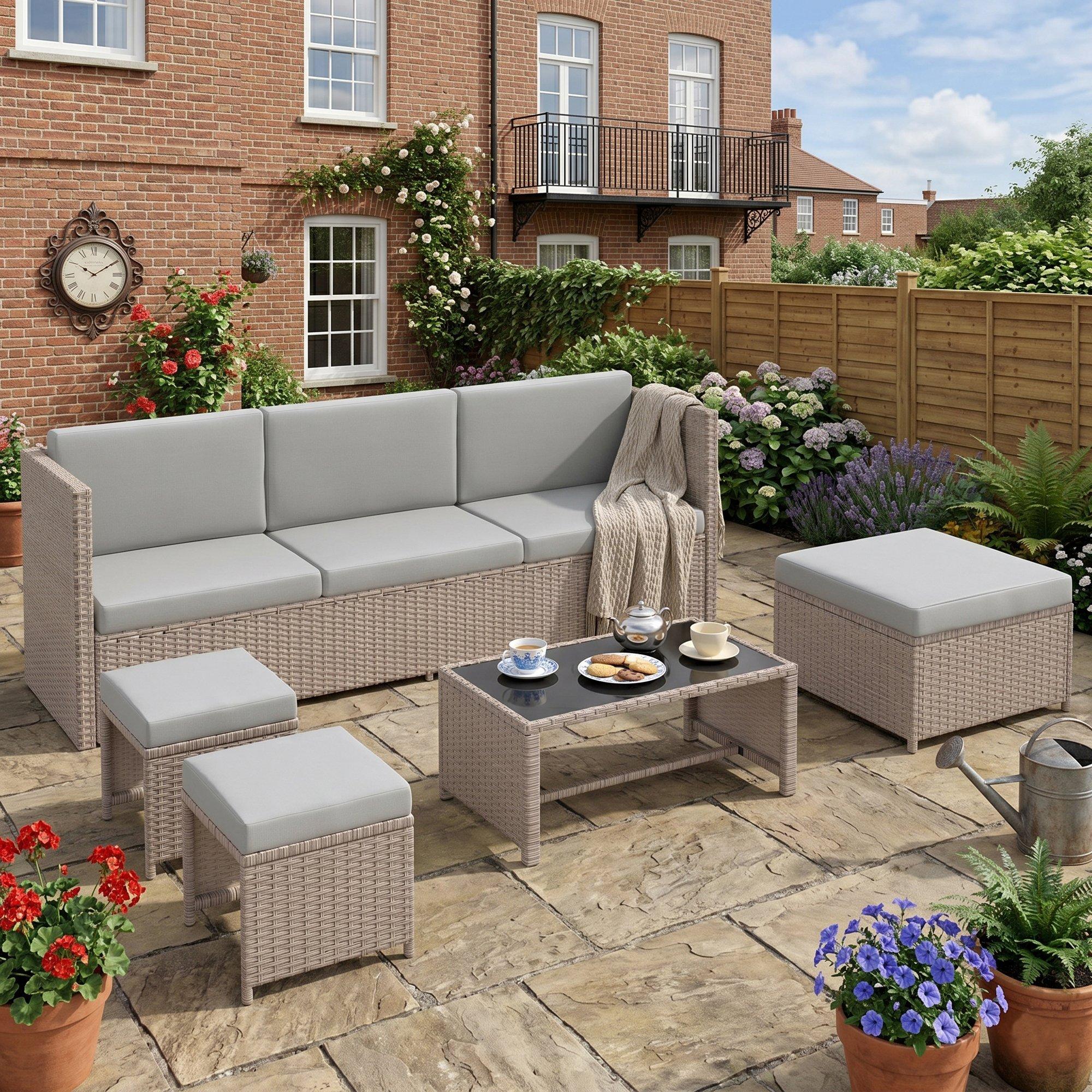Khaki - Urban Meuble - Rattan Garden Lounge Furniture Set - 1