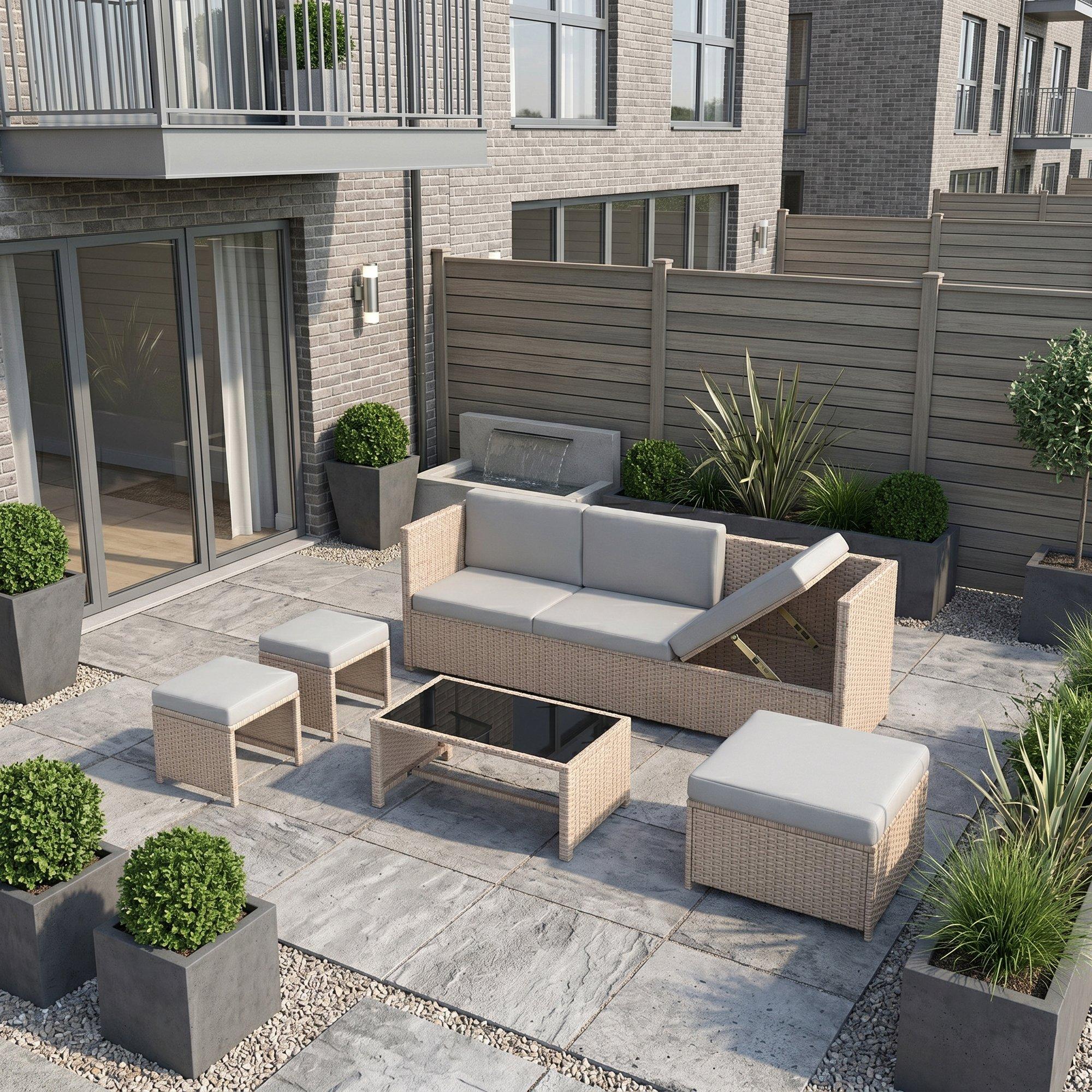 Khaki - Urban Meuble - Rattan Garden Lounge Furniture Set - 3