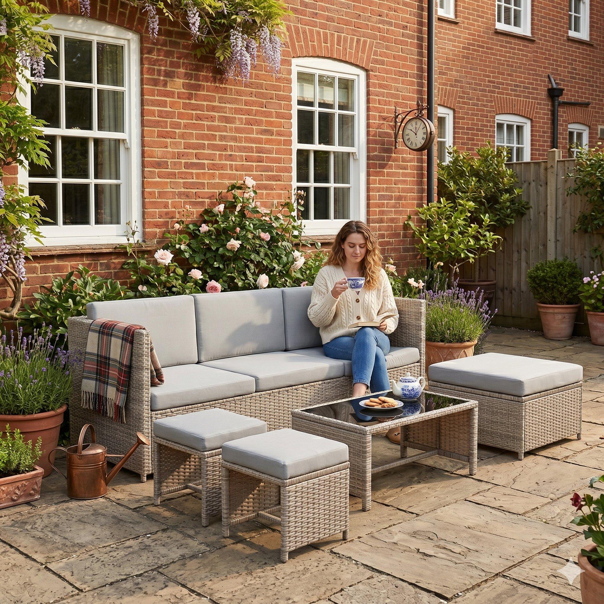 Khaki - Urban Meuble - Rattan Garden Lounge Furniture Set - 4