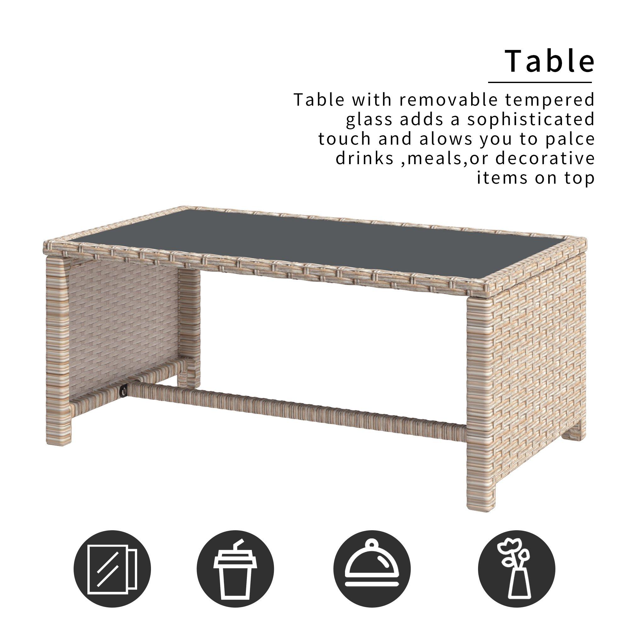 Khaki - Urban Meuble - Rattan Garden Lounge Furniture Set - 8