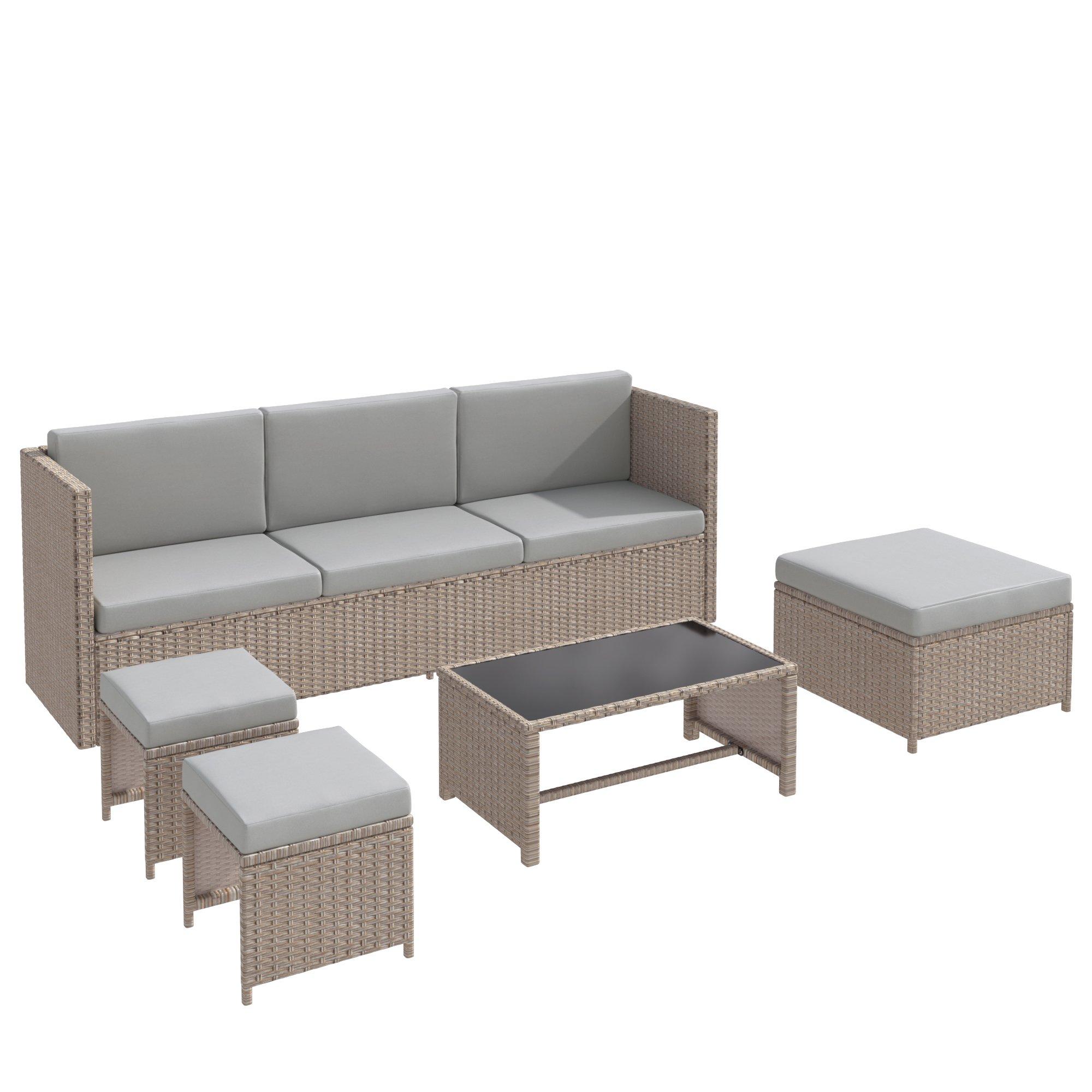 Khaki - Urban Meuble - Rattan Garden Lounge Furniture Set - 9