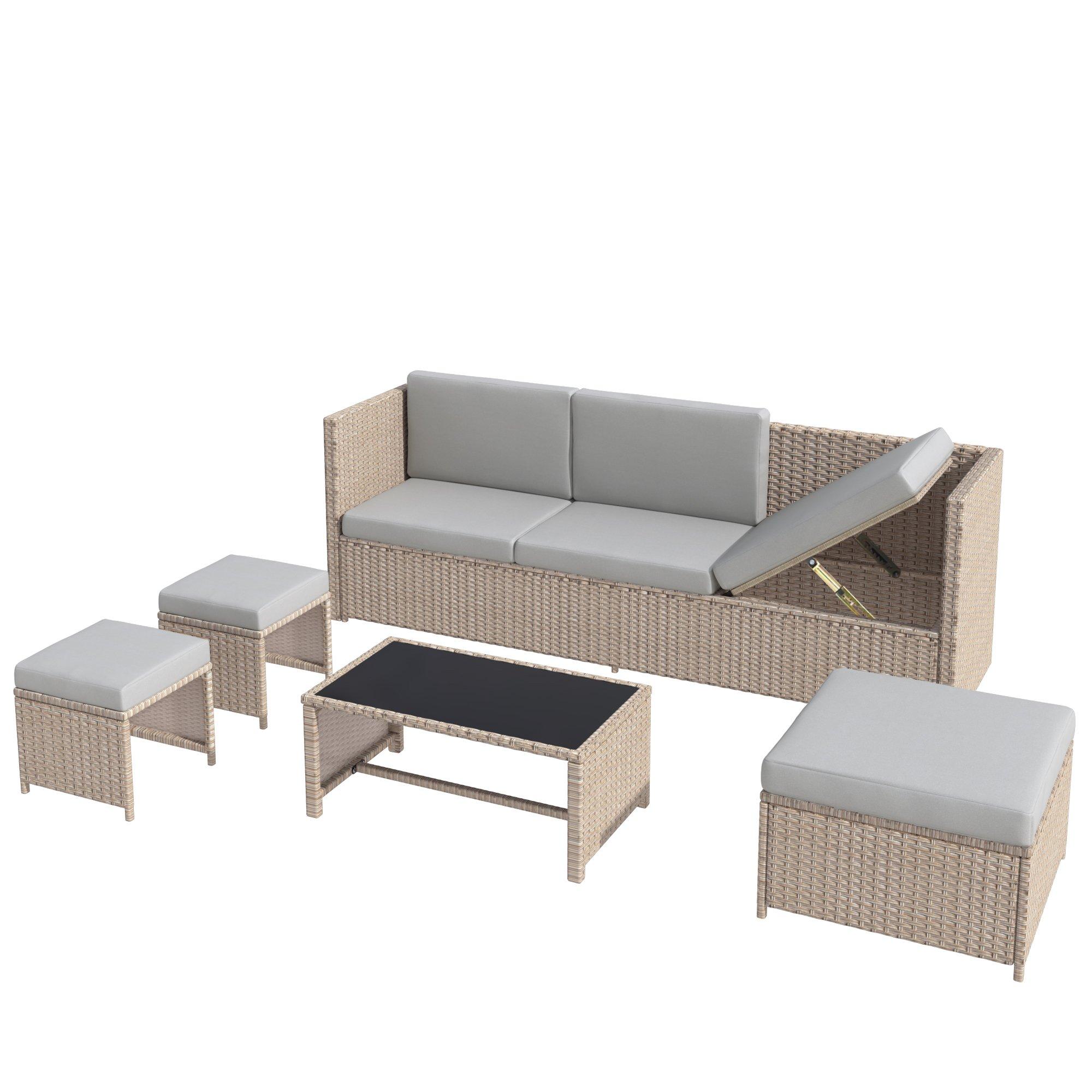 Khaki - Urban Meuble - Rattan Garden Lounge Furniture Set - 10
