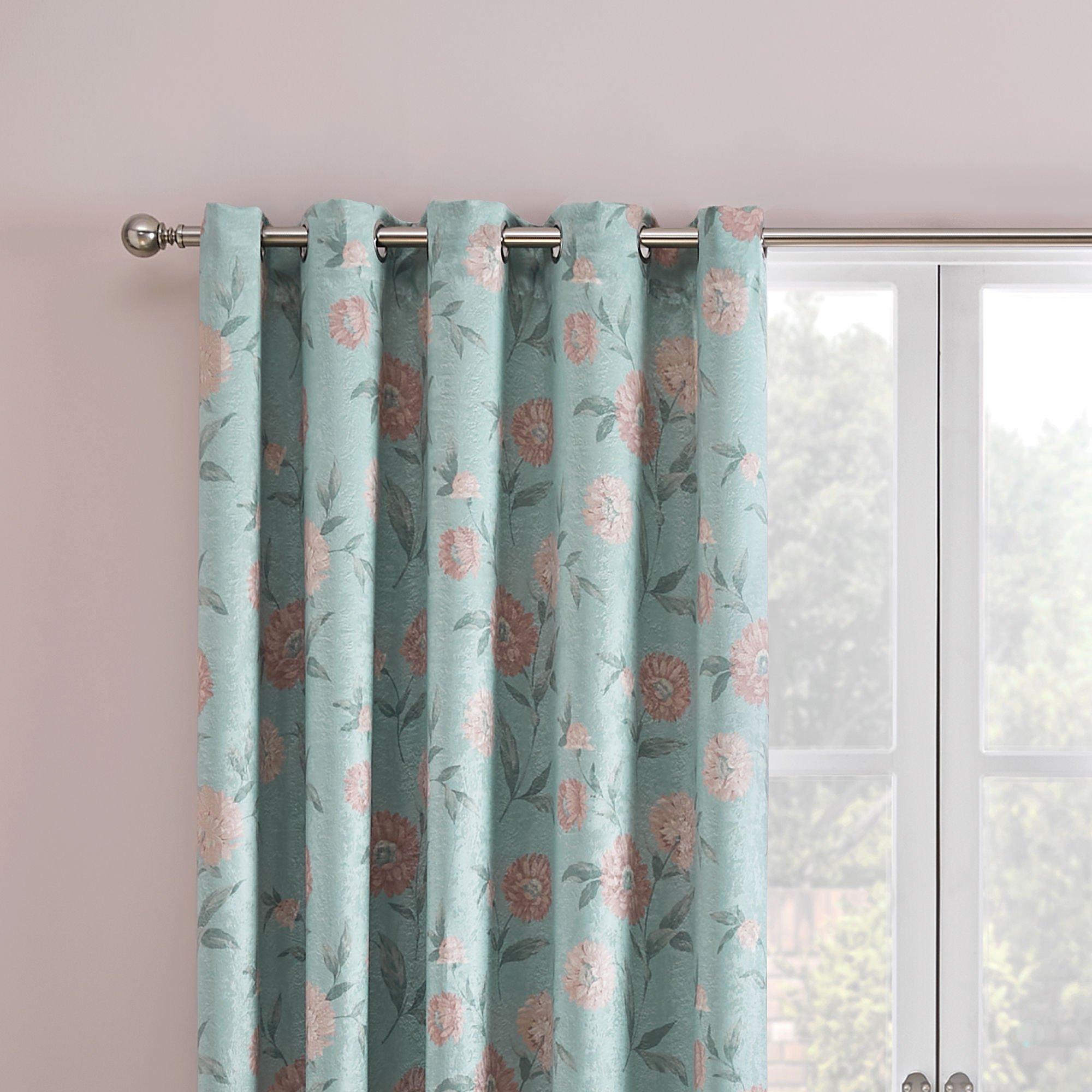 Duck Egg - Dreams and Drapes - Dahlia Floral Print Eyelet Curtains in Duck Egg - 2