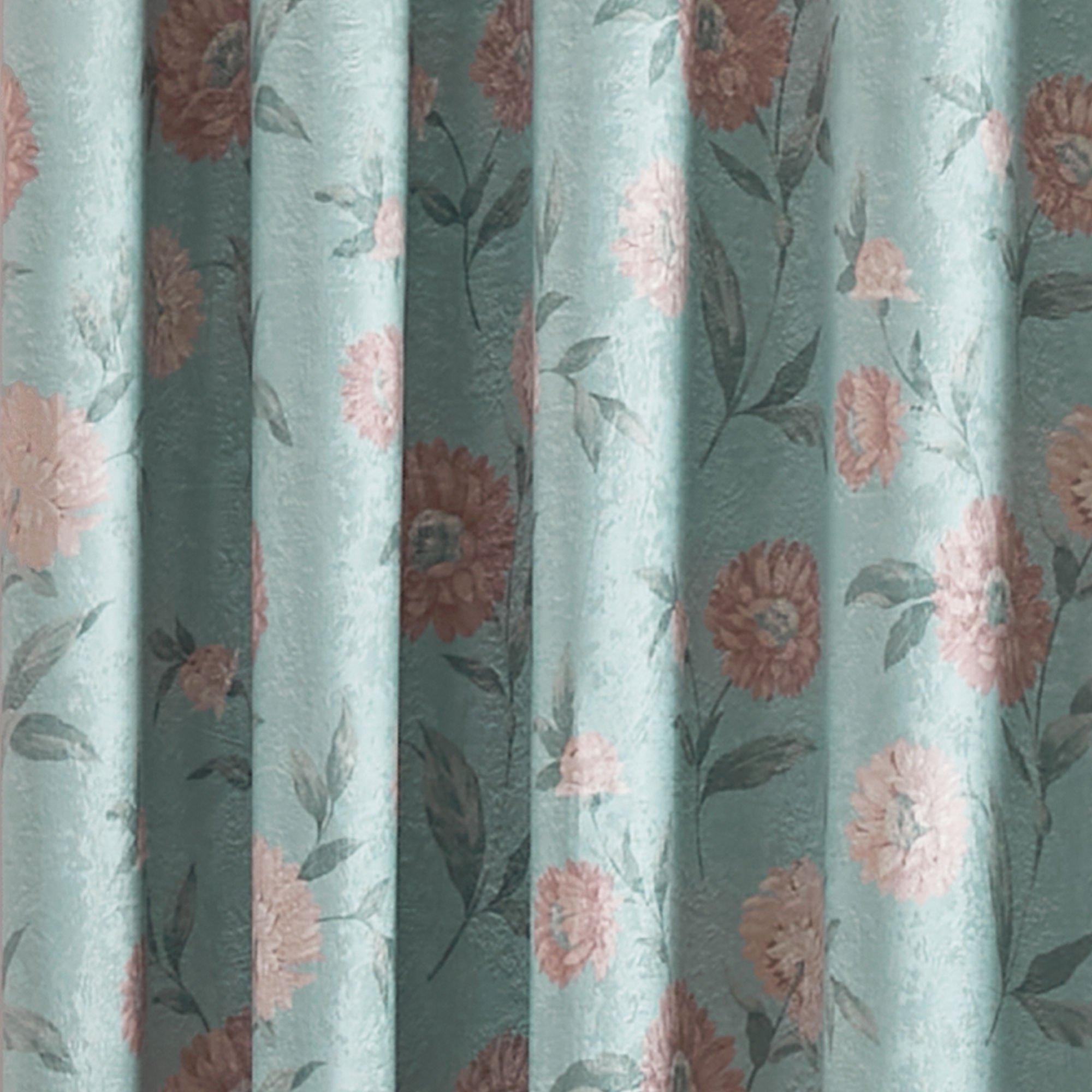 Duck Egg - Dreams and Drapes - Dahlia Floral Print Eyelet Curtains in Duck Egg - 3