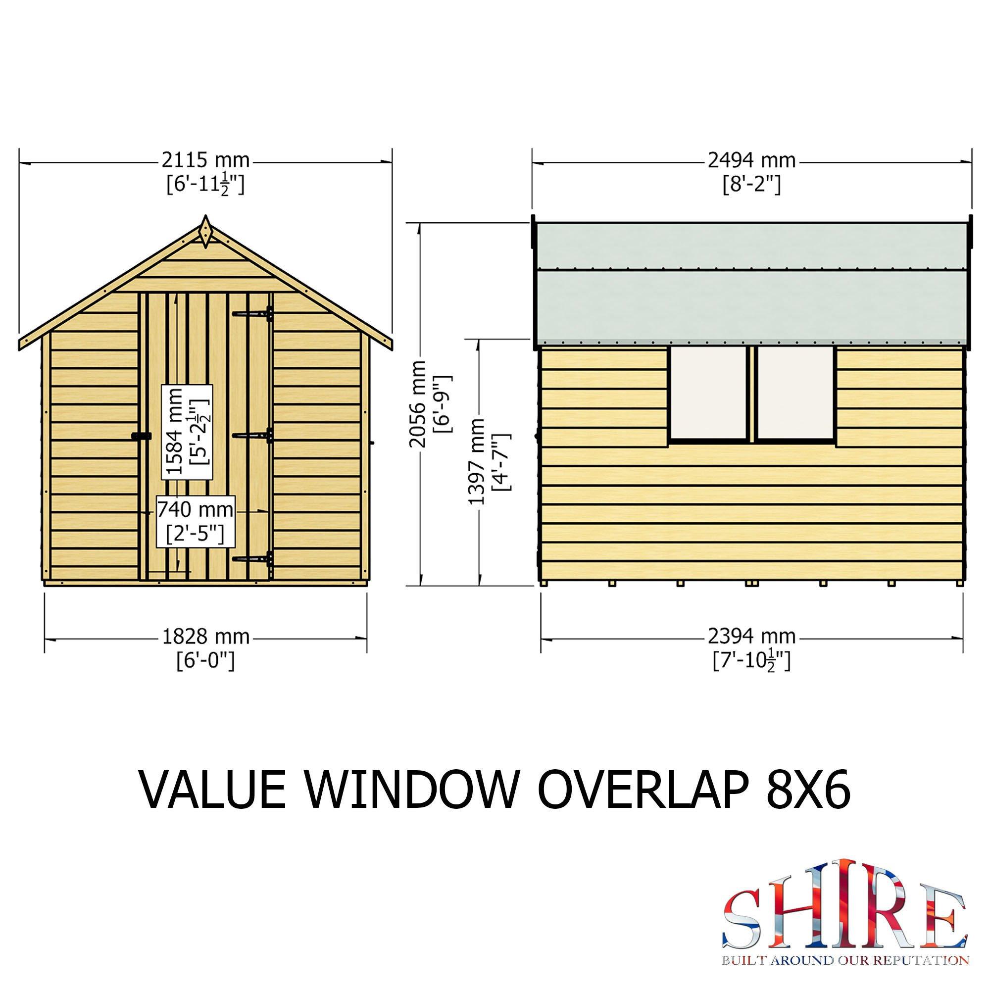 Wood - Shire - Overlap Apex 8x6 Single Door Value with Window - 4
