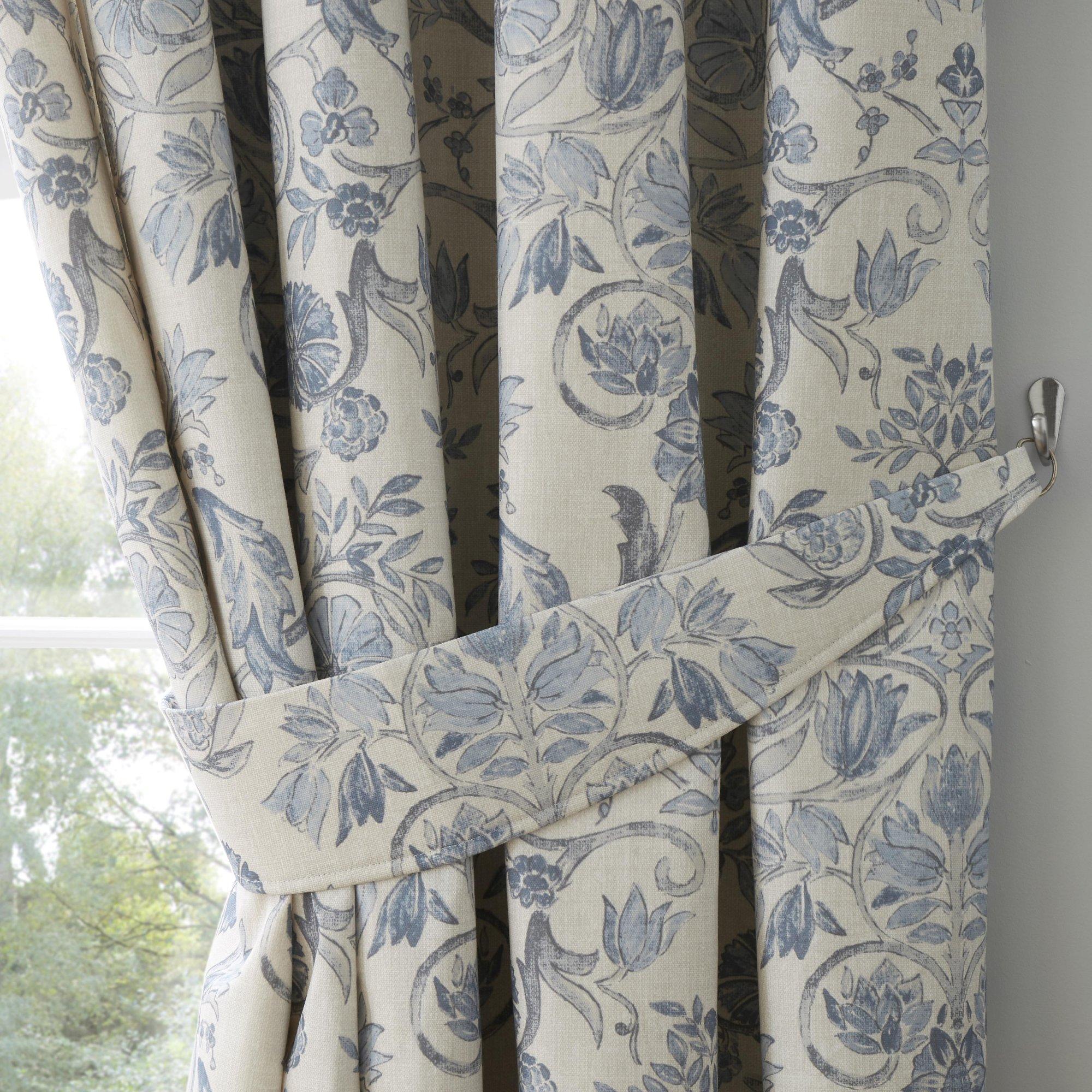 Blue - Dreams and Drapes - Averie Pencil Pleat Curtains With Tie-Backs - 4