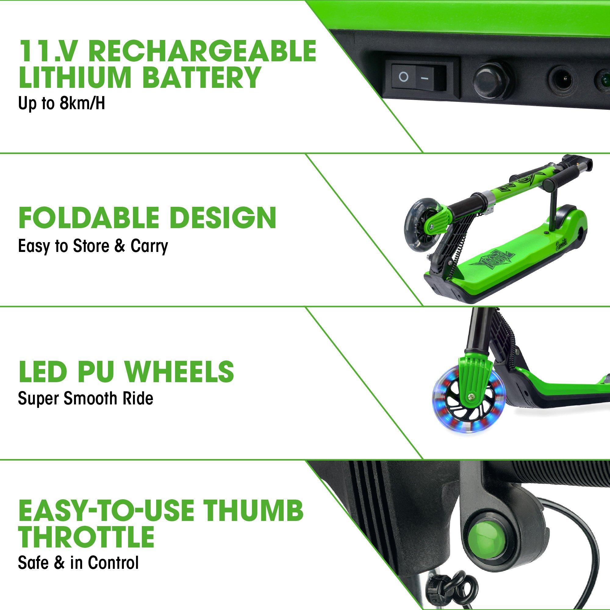 Black And Green - Xootz - Elements Electric Scooter Lithium - Green - 6