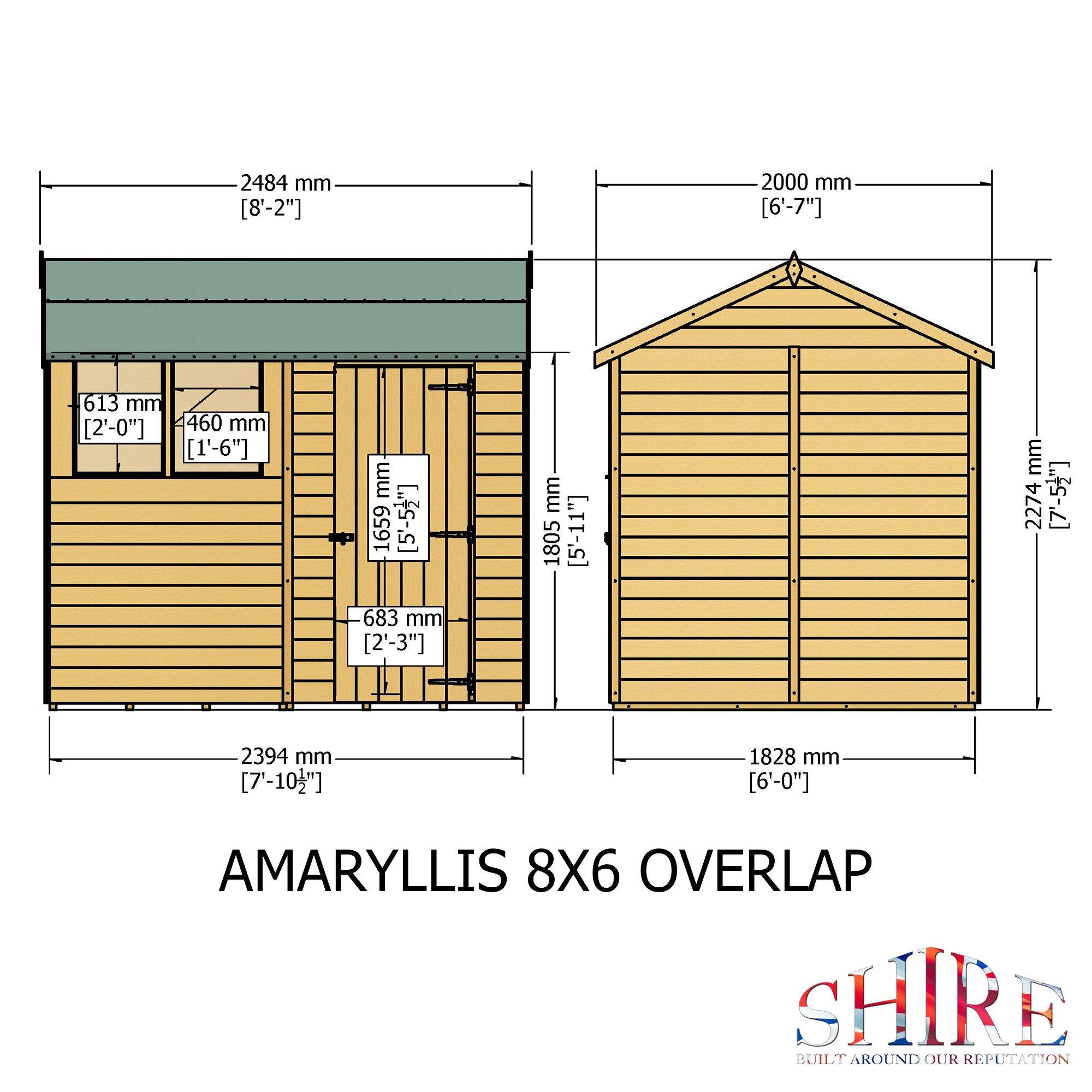 Wood - Shire - Overlap Apex 8x6 Single Door Reverse Apex Amarylli - 4