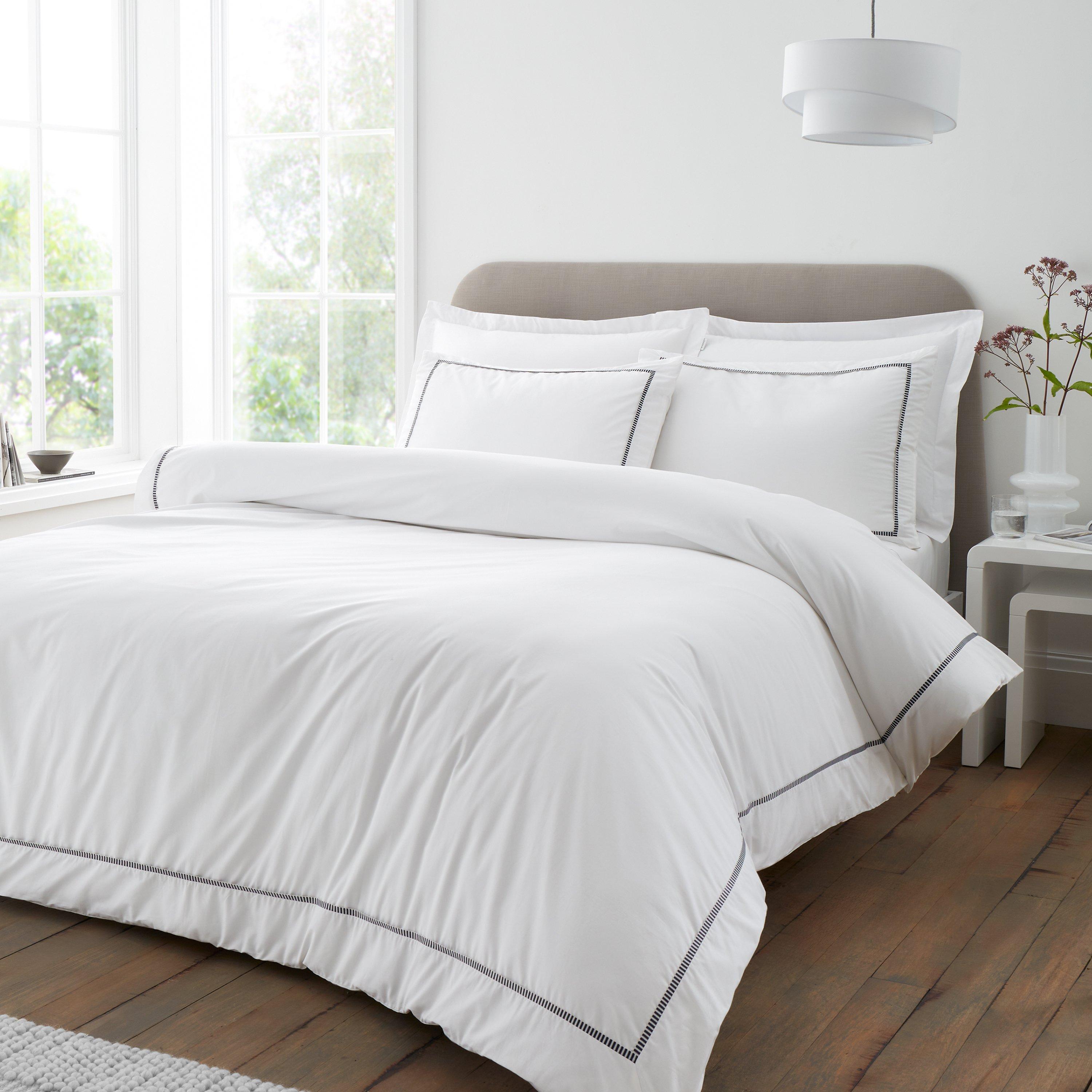 Bianca Contrast Trim 200 Tc Cotton Duvet Cover Set White Single - Image 7