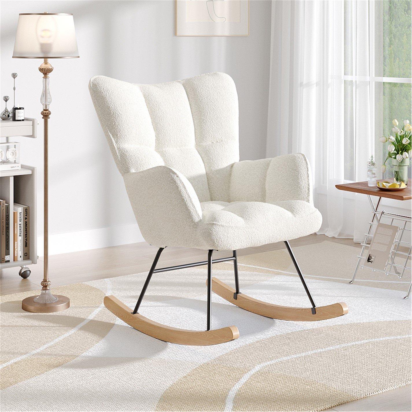 White - Kabinet UK - Tufted Upholstered Rocking Chair White - 1