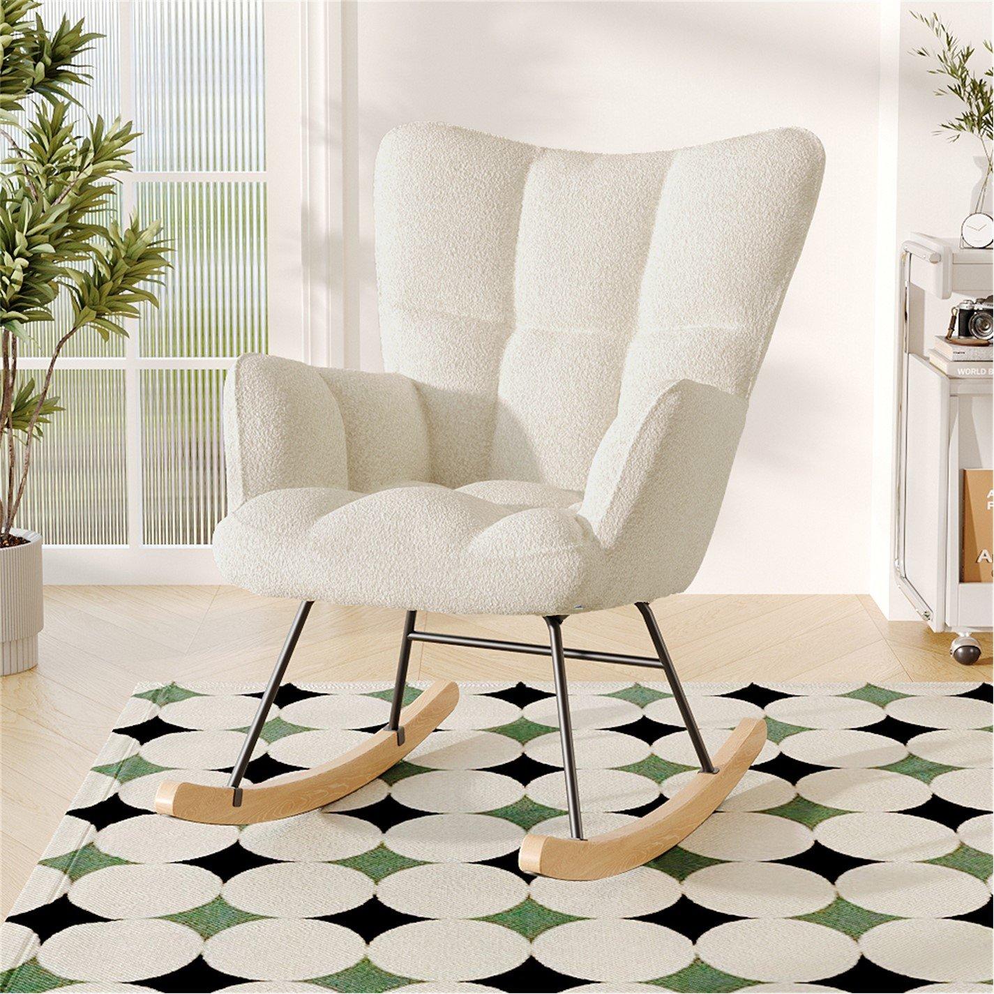 White - Kabinet UK - Tufted Upholstered Rocking Chair White - 2