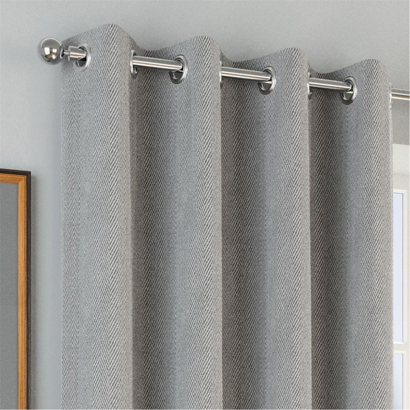 Grey - Enhanced Living - Chester 100% Blackout Herringbone Eyelet Curtains - 2