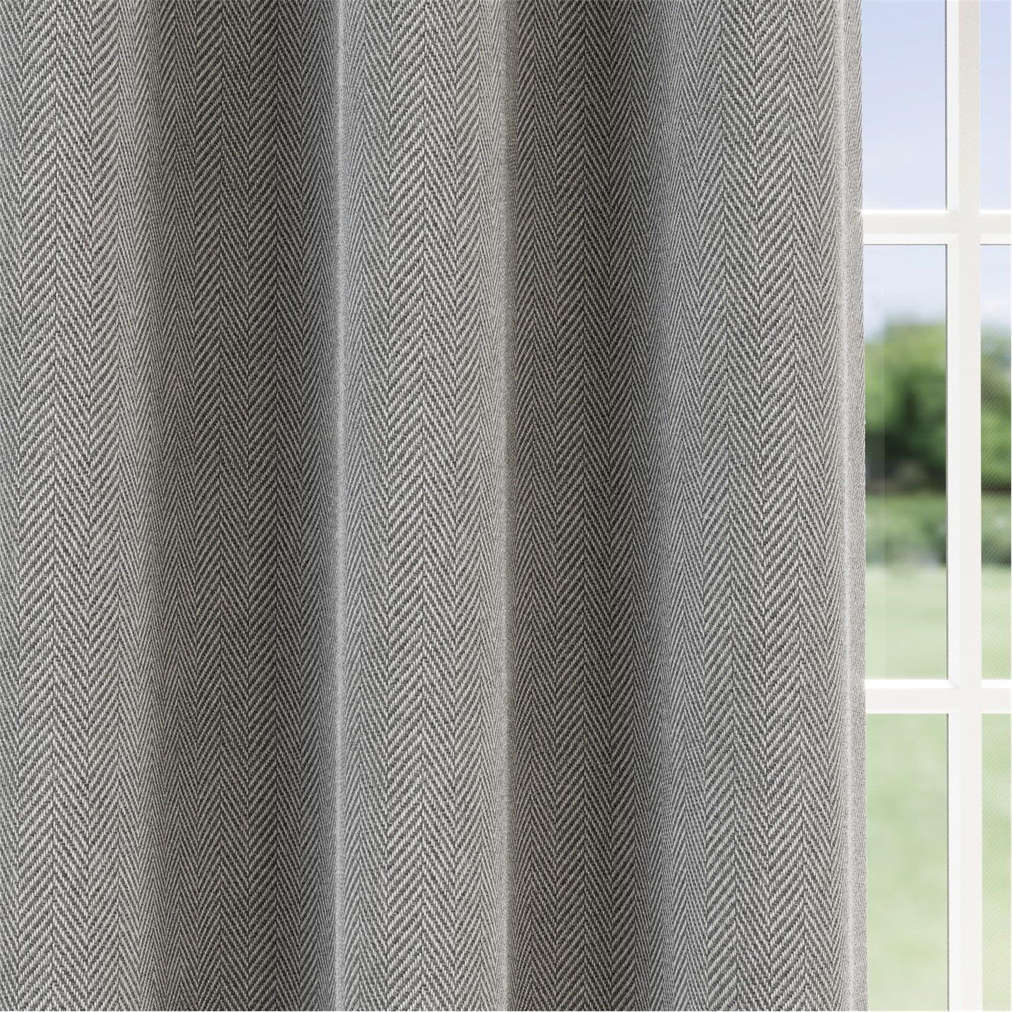 Grey - Enhanced Living - Chester 100% Blackout Herringbone Eyelet Curtains - 3