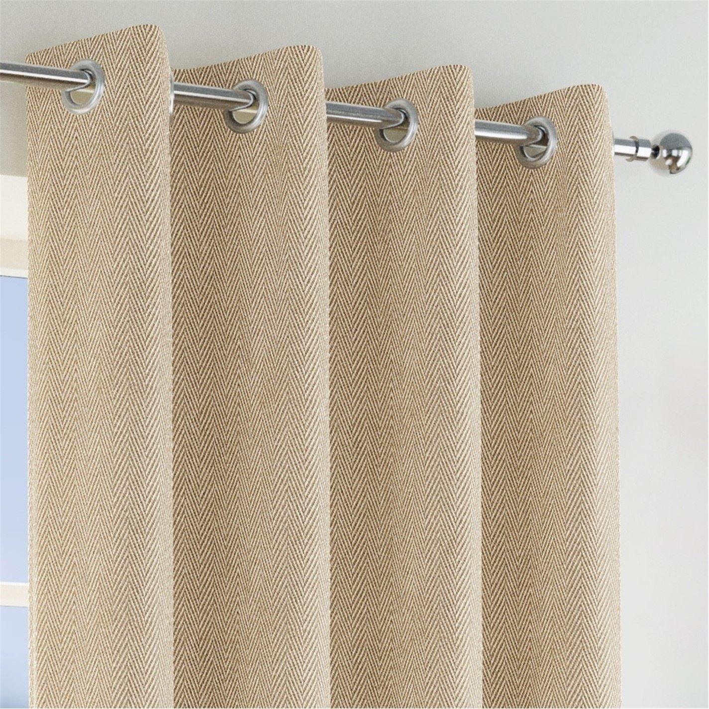 Natural - Enhanced Living - Chester 100% Blackout Herringbone Eyelet Curtains - 2