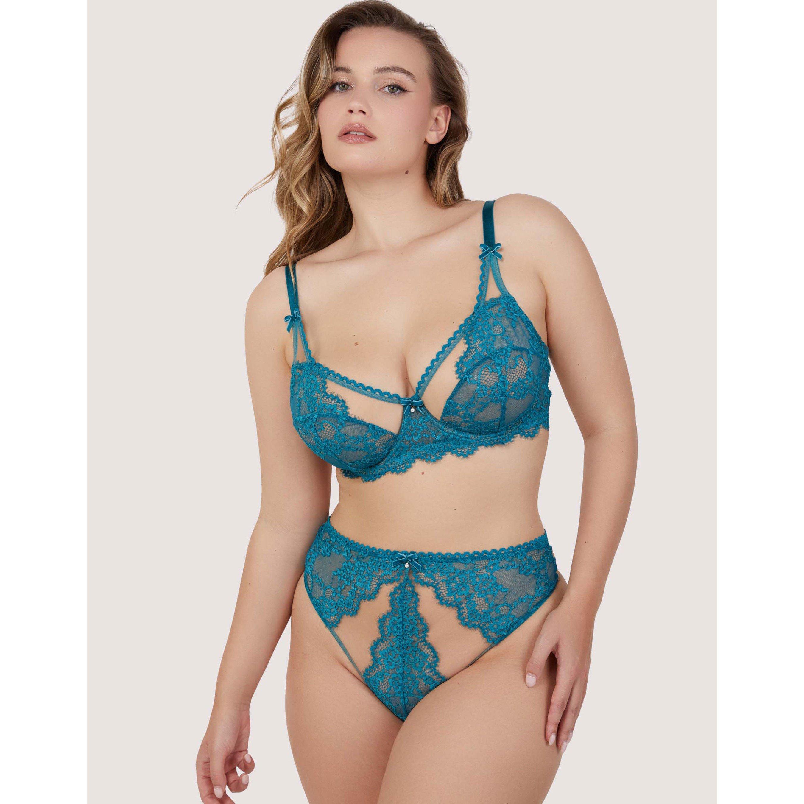 Teal - Playful Promises - Phoebe Teal Eyelash Lace Balconette Bra - 3