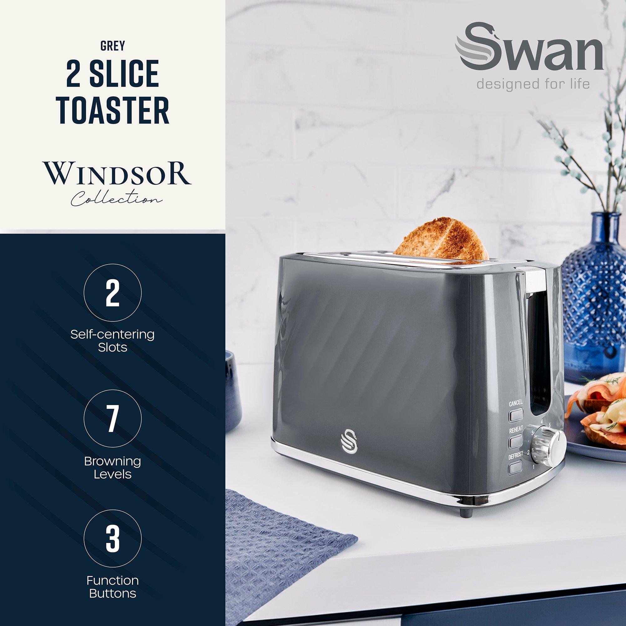 Grey - Swan - Windsor 2 Slice Textured Toaster Grey - 2