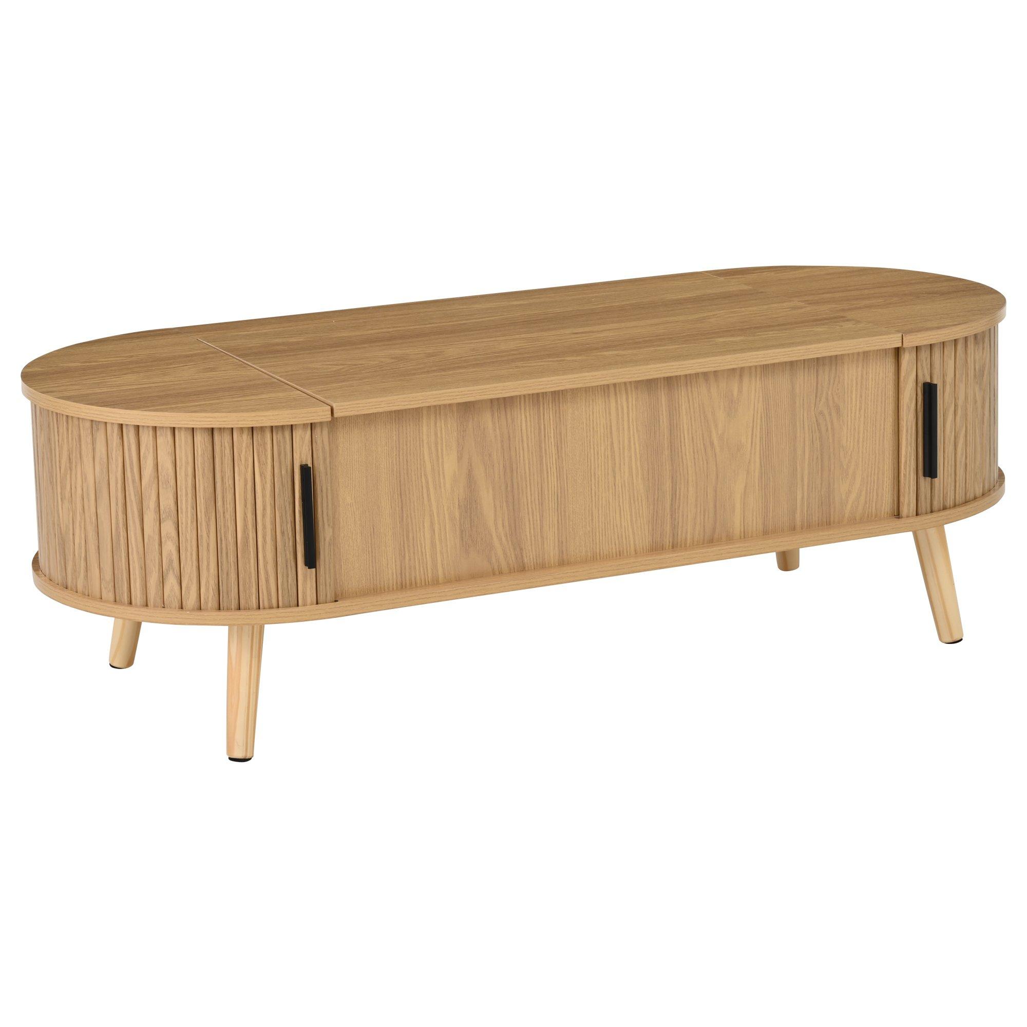 Wood - Urban Meuble - Lift Up Oval Coffee Table With Hidden Storage - 11