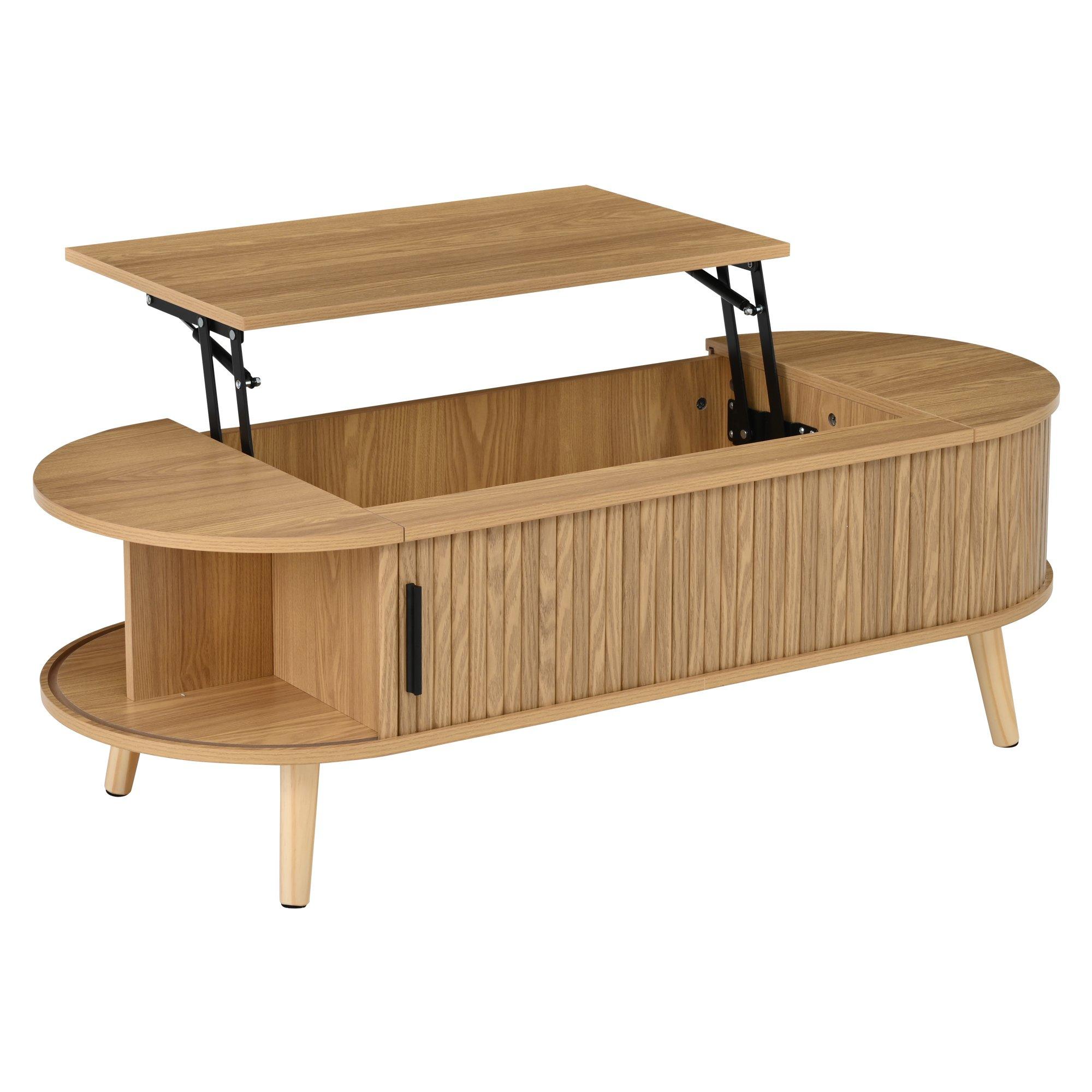 Wood - Urban Meuble - Lift Up Oval Coffee Table With Hidden Storage - 12
