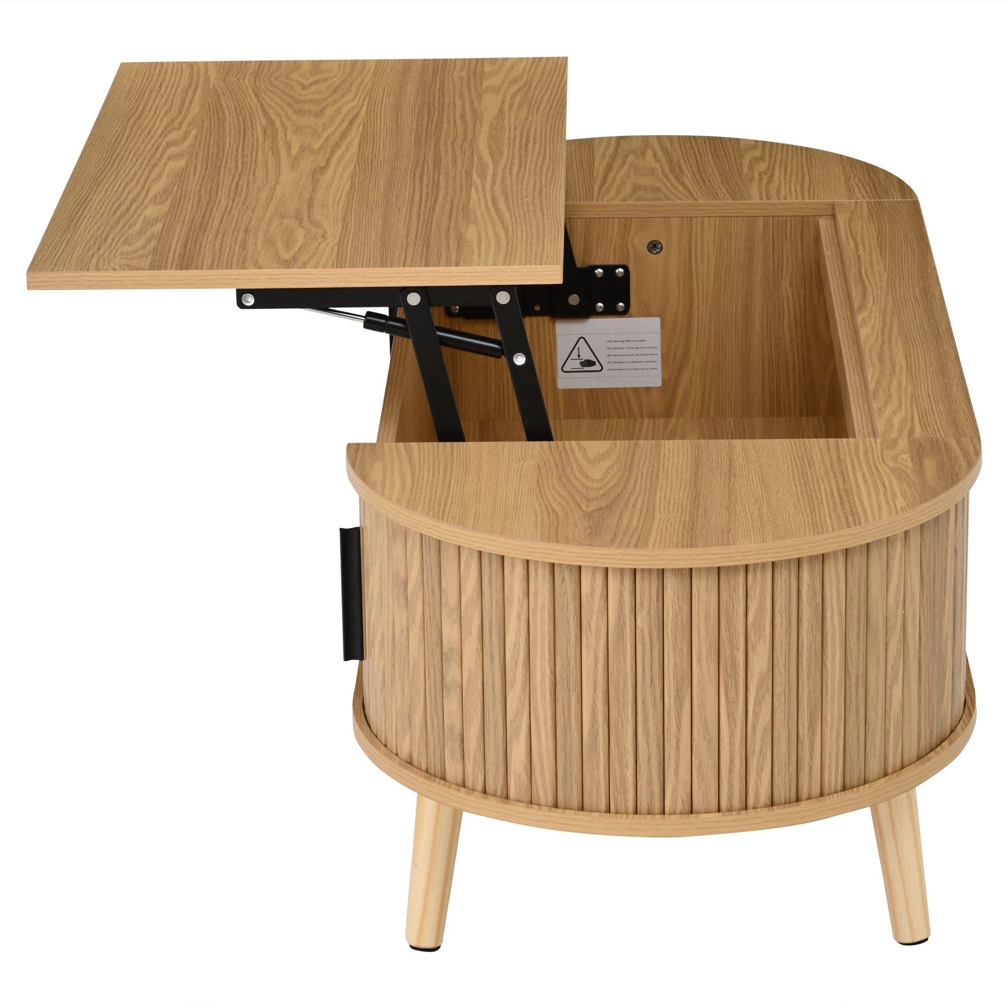 Wood - Urban Meuble - Lift Up Oval Coffee Table With Hidden Storage - 14