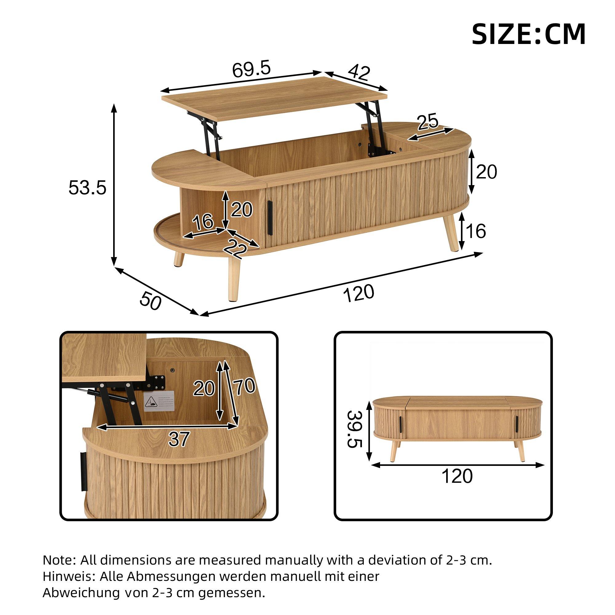 Wood - Urban Meuble - Lift Up Oval Coffee Table With Hidden Storage - 6