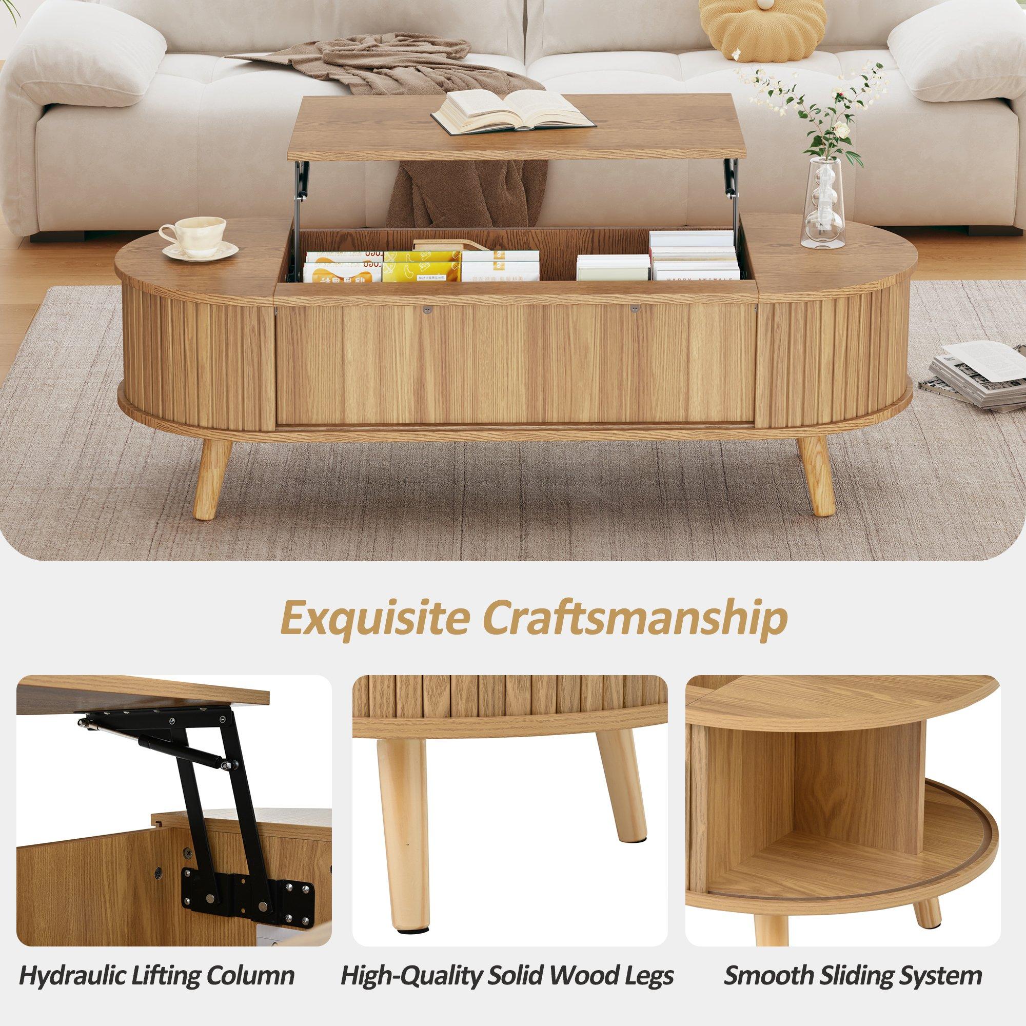 Wood - Urban Meuble - Lift Up Oval Coffee Table With Hidden Storage - 8
