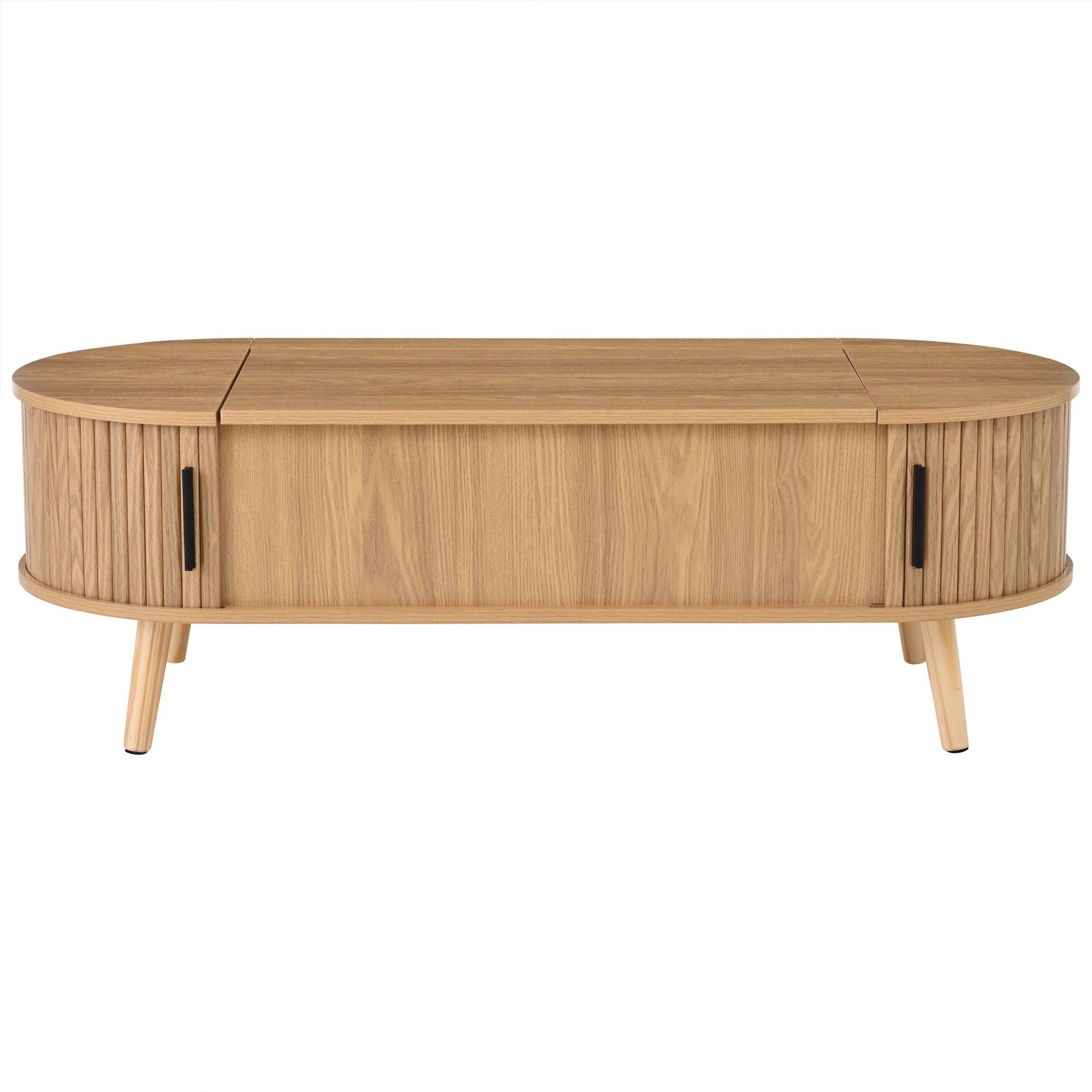 Wood - Urban Meuble - Lift Up Oval Coffee Table With Hidden Storage - 9