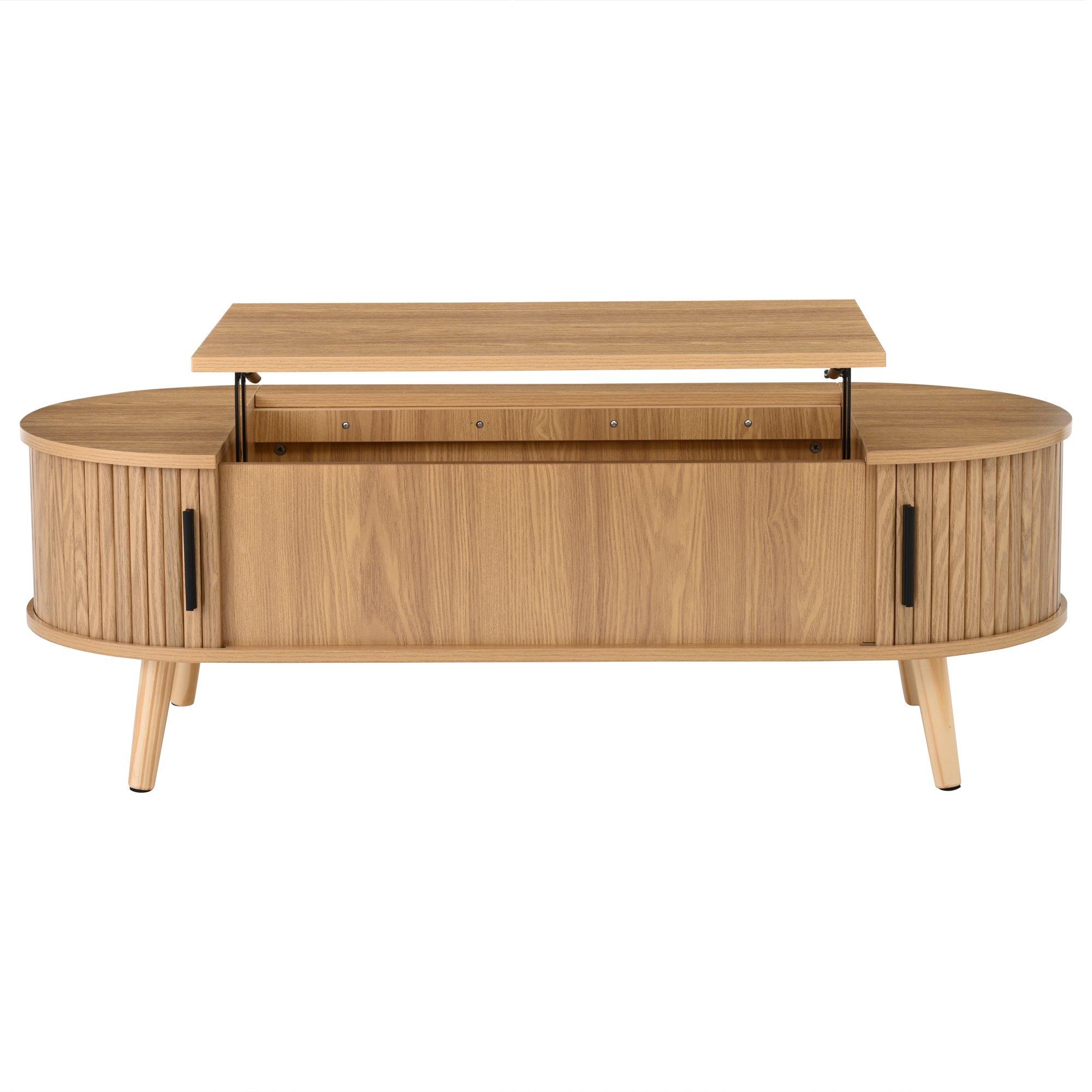 Wood - Urban Meuble - Lift Up Oval Coffee Table With Hidden Storage - 10