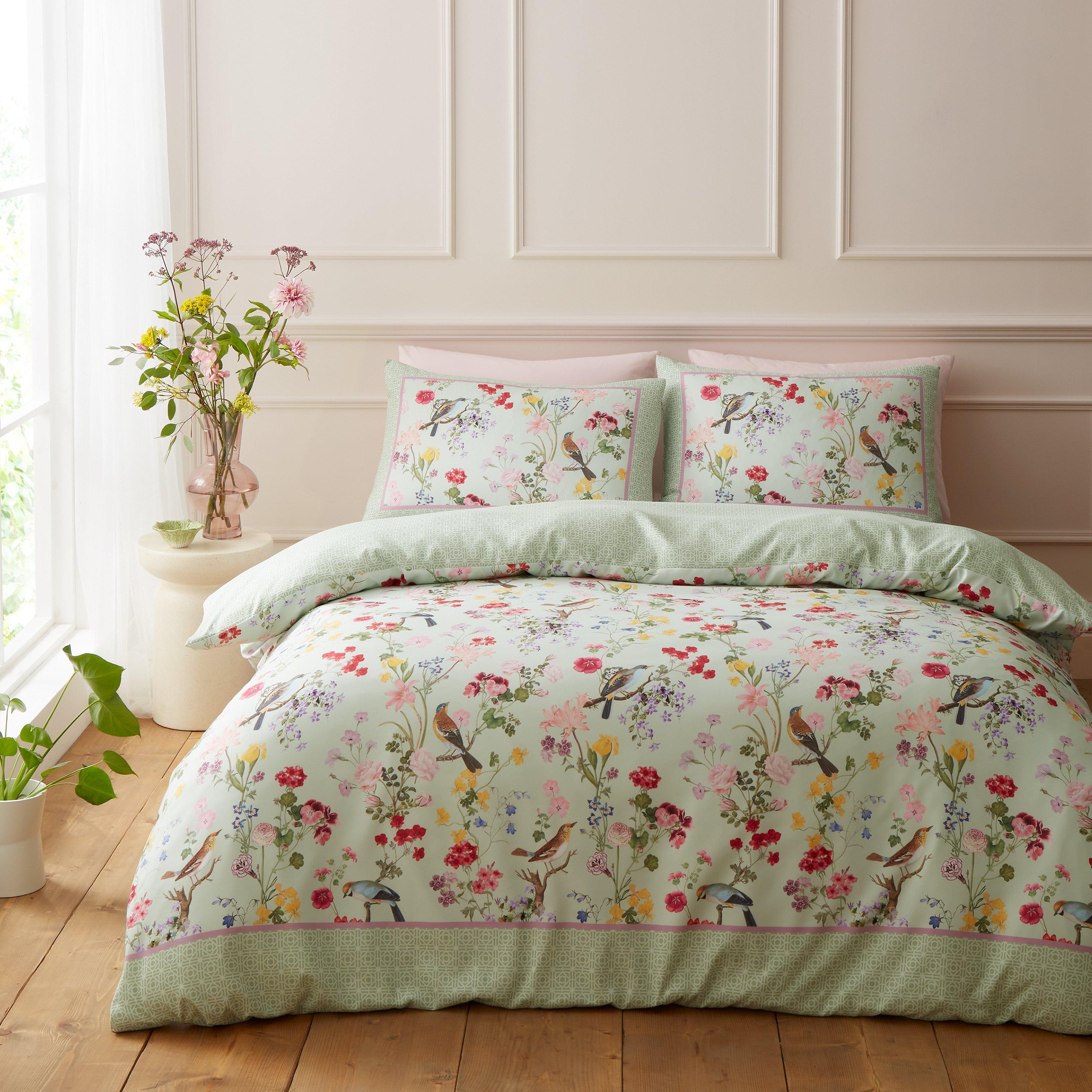 Green - RHS by Catherine Lansfield - Birds In Bloom So Soft Duvet Cover Set - 1