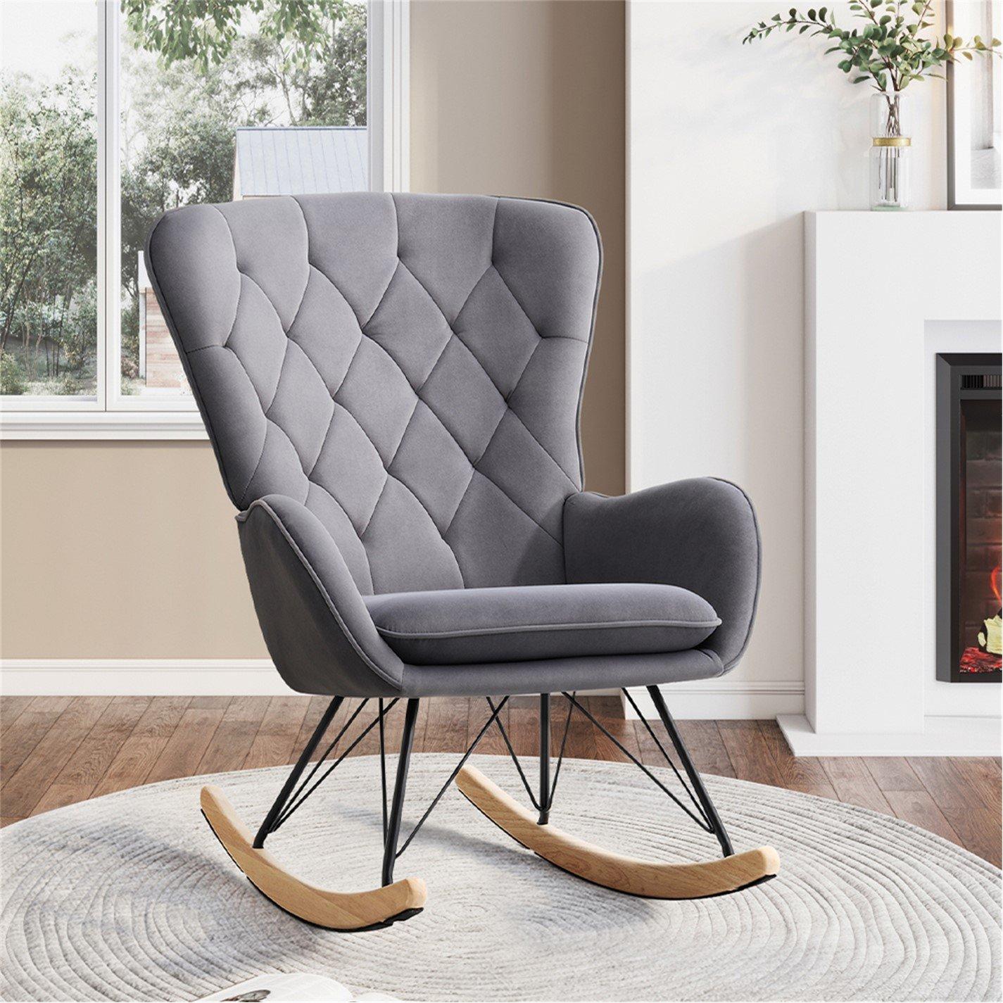 Grey - Kabinet UK - Modern Upholstered Rocking Chair Grey - 1