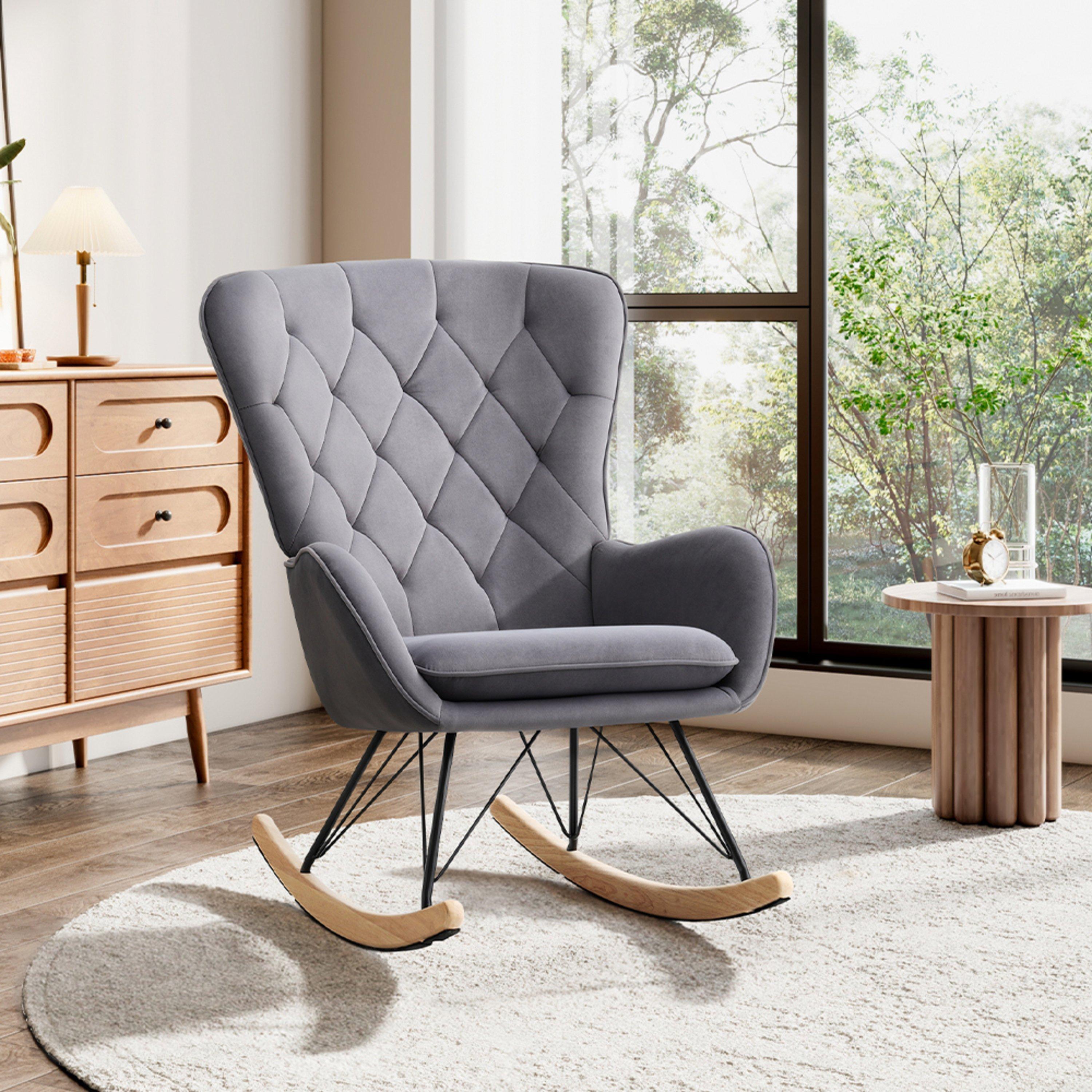 Grey - Kabinet UK - Modern Upholstered Rocking Chair Grey - 2
