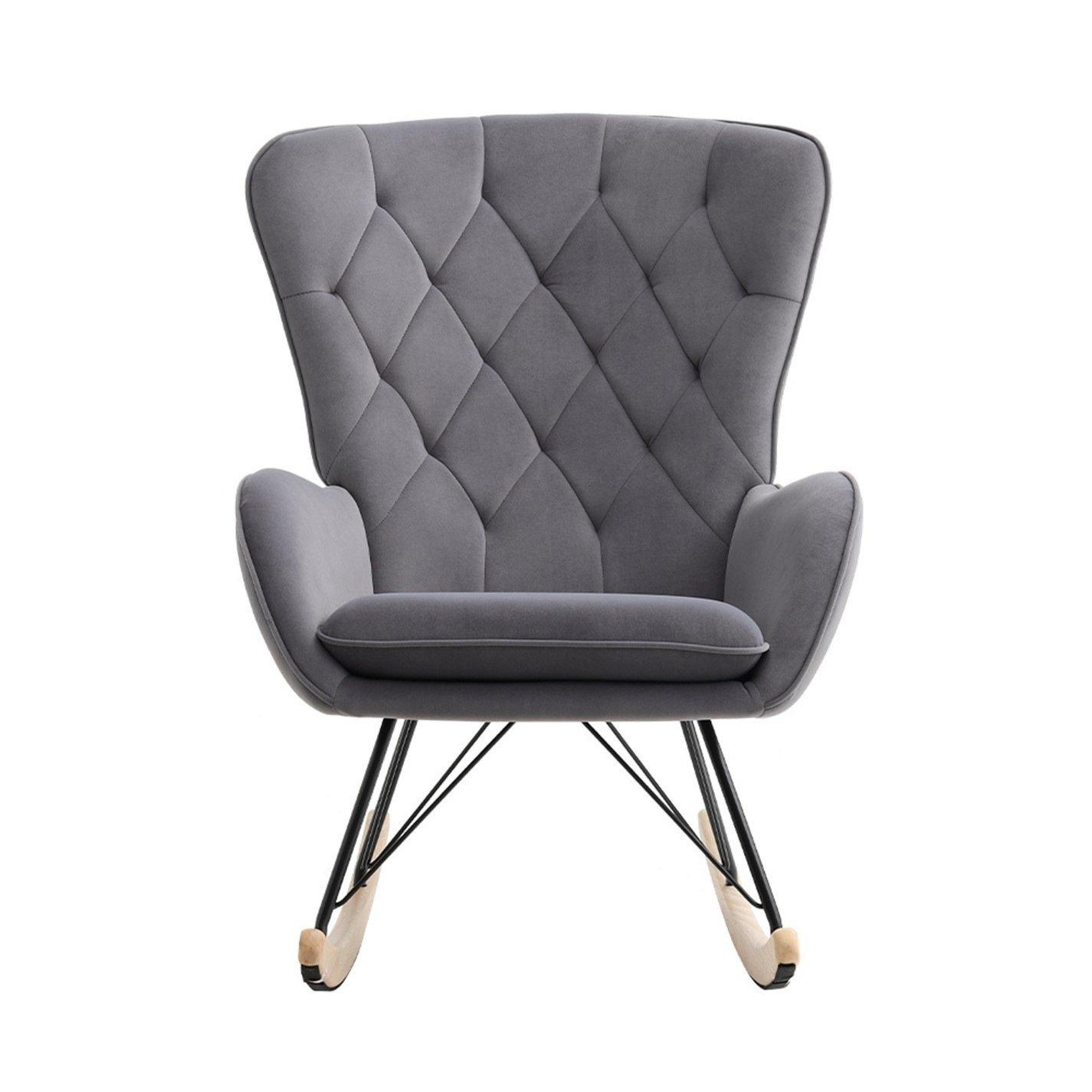 Grey - Kabinet UK - Modern Upholstered Rocking Chair Grey - 3