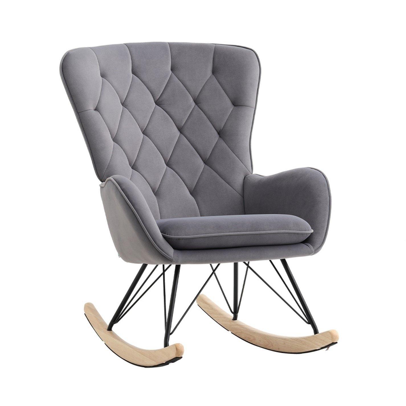 Grey - Kabinet UK - Modern Upholstered Rocking Chair Grey - 4