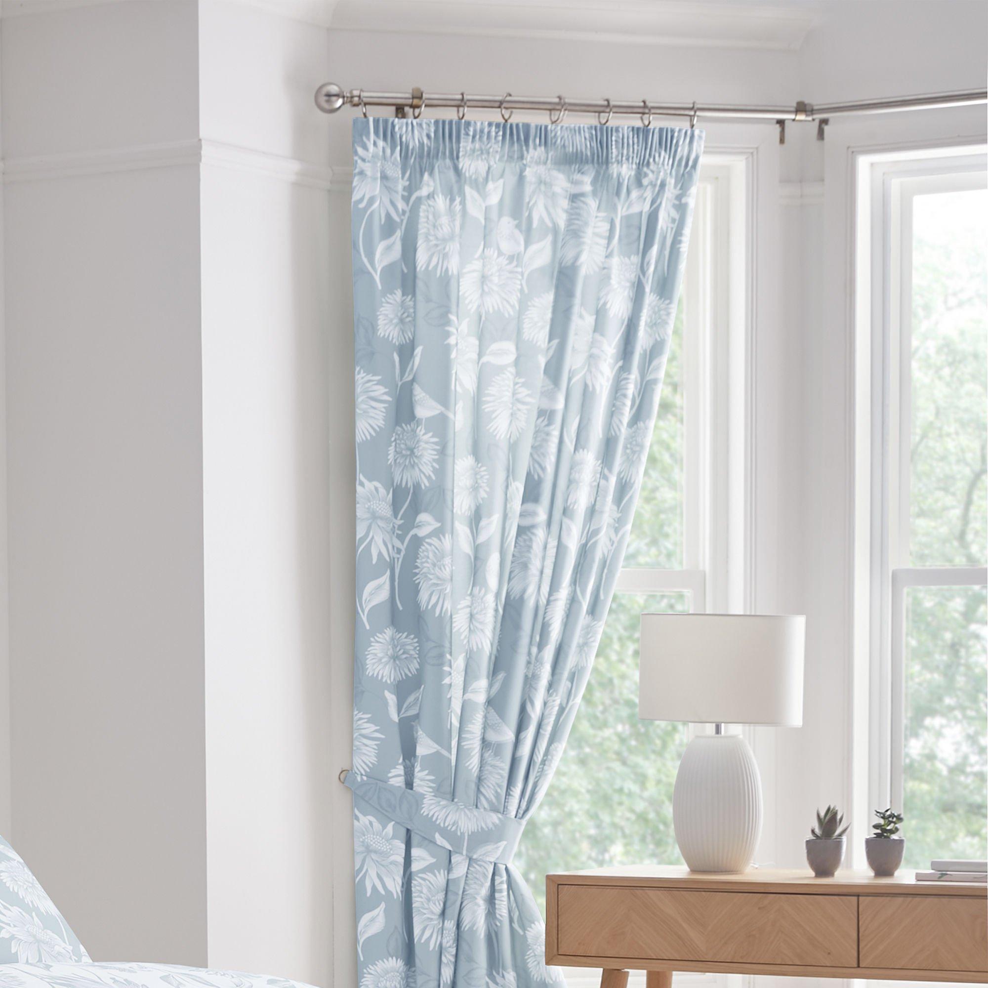 Dreams And Drapes  Chrysanthemum Pencil Pleat Curtains In Blue - 66x72in