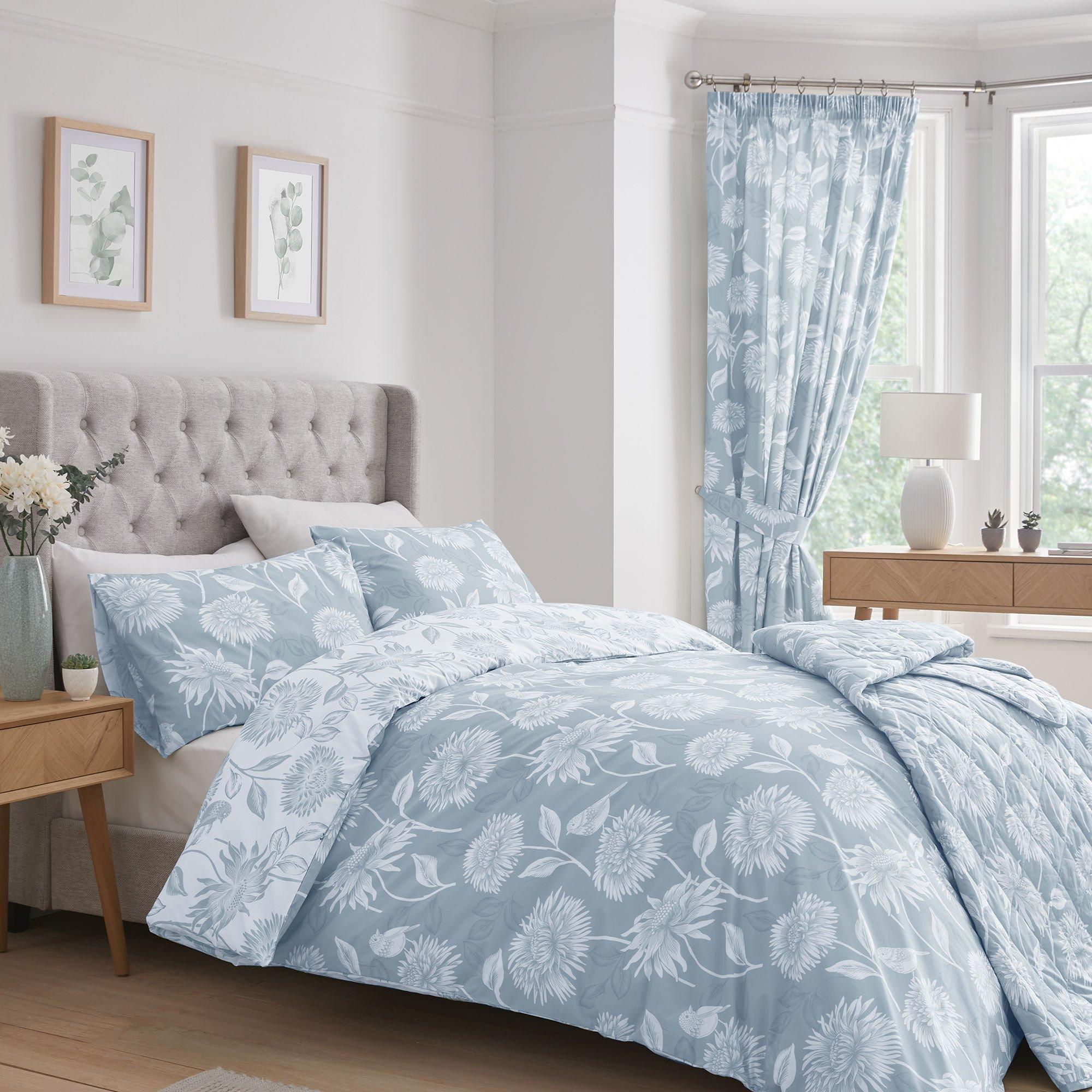 Blue - Dreams and Drapes - Chrysanthemum Pencil Pleat Curtains in Green - 2