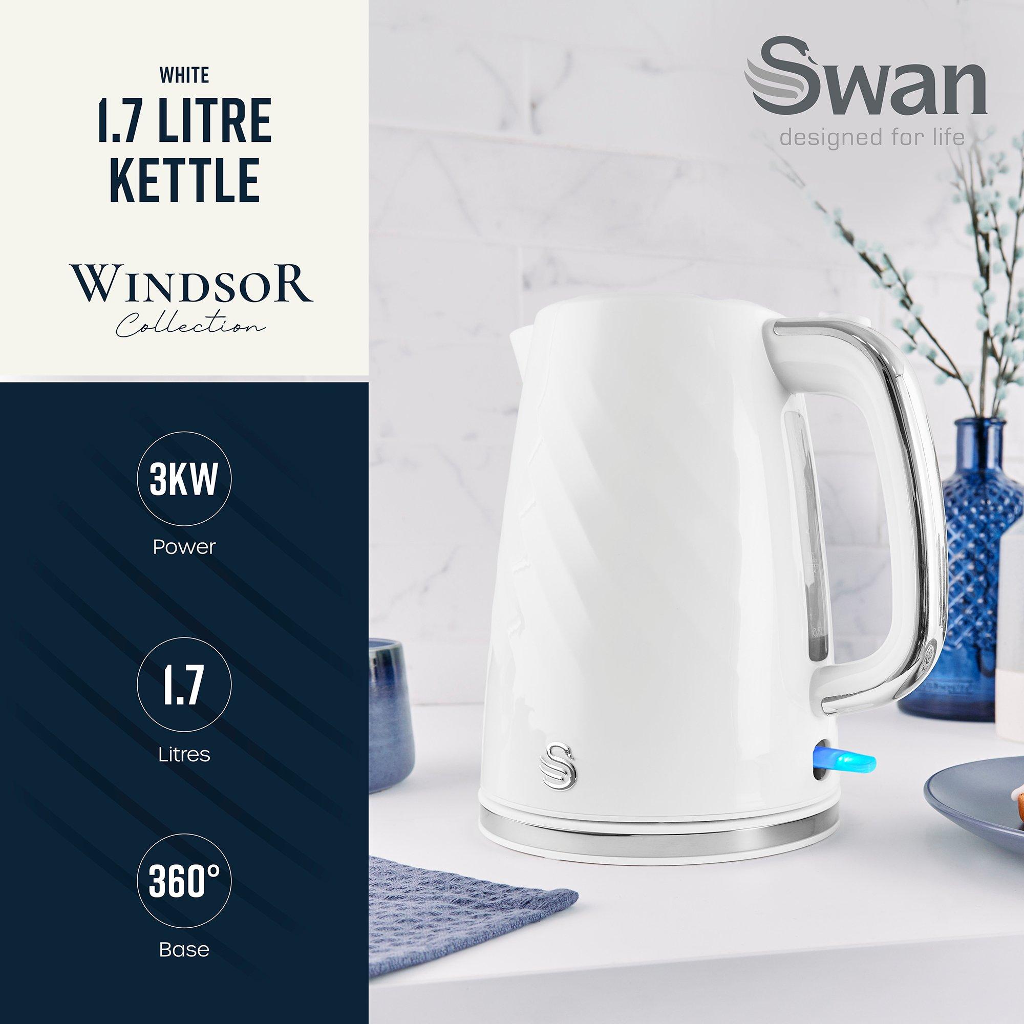 White - Swan - Windsor 1.7L Textured Kettle White with Silver Han - 2