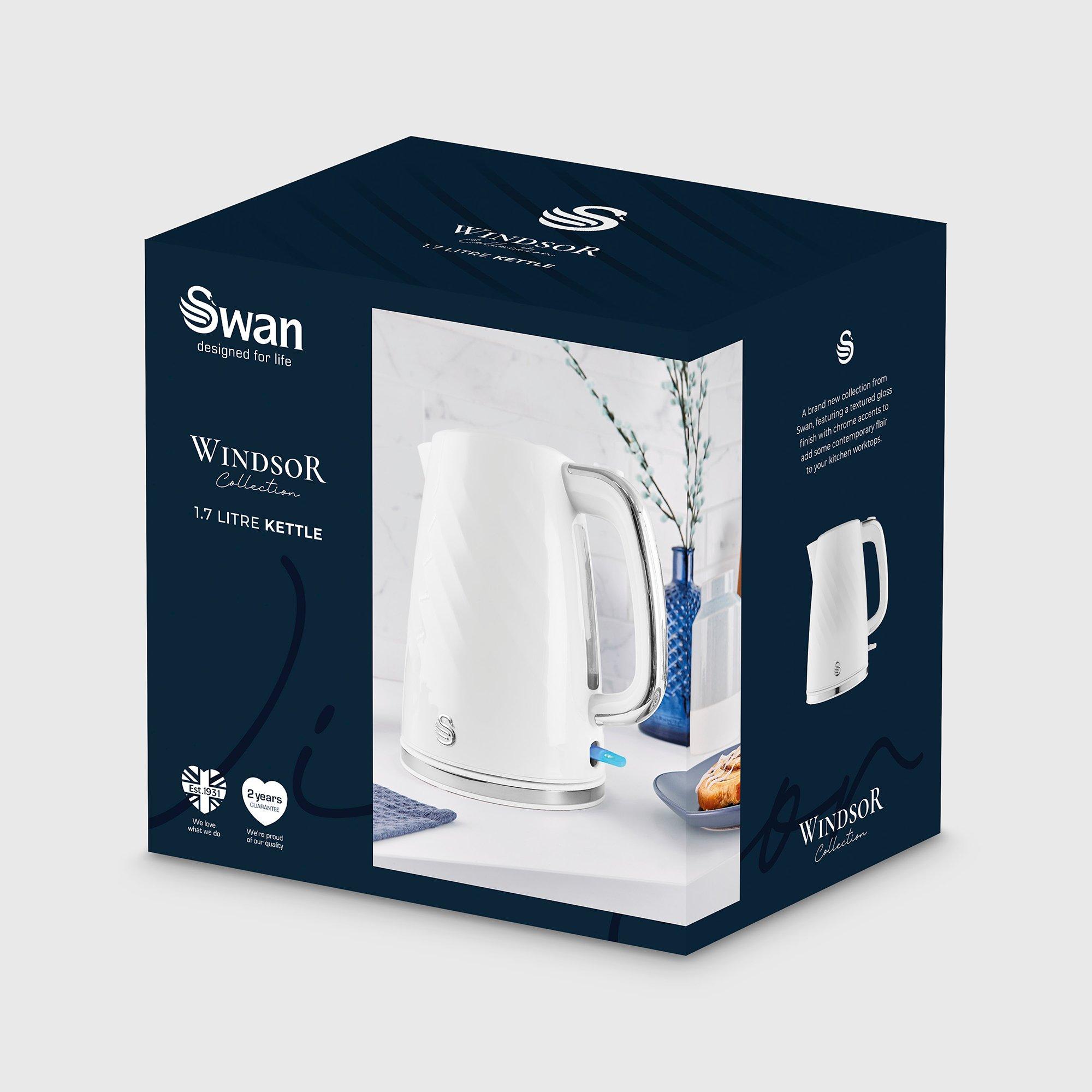 White - Swan - Windsor 1.7L Textured Kettle White with Silver Han - 10