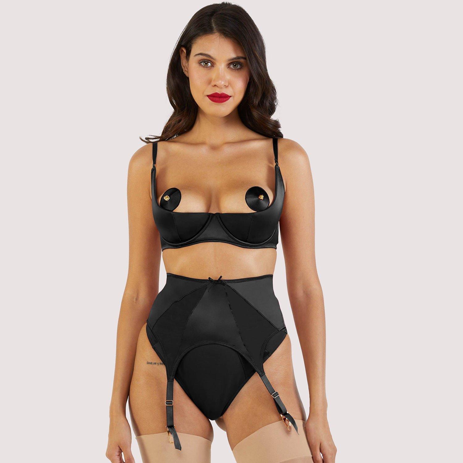 Black - Playful Promises - Etta Black Mesh & Satin  Suspender Belt - 3