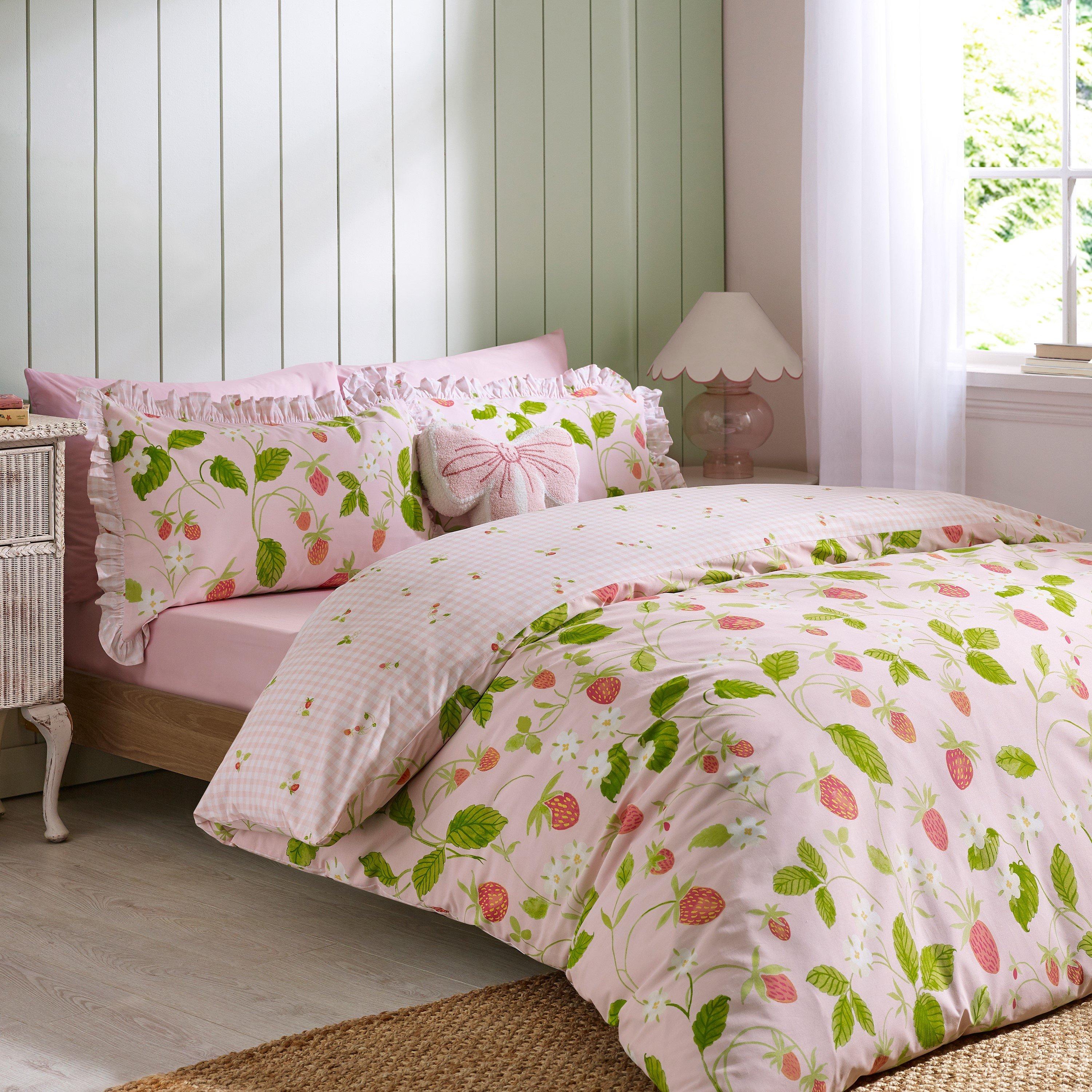 Pink - Catherine Lansfield - Strawberry Frills Gingham Duvet Cover Set - 1