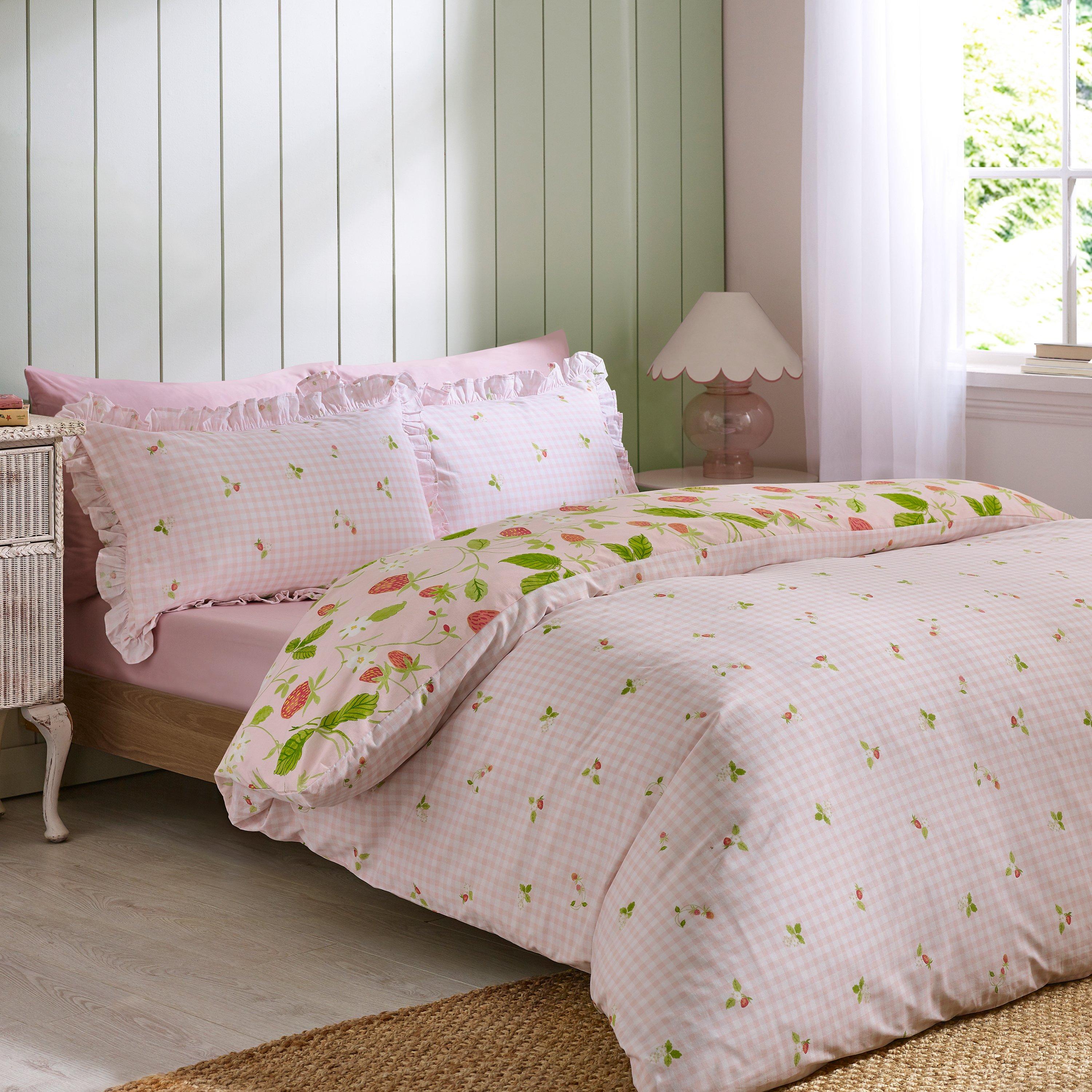 Pink - Catherine Lansfield - Strawberry Frills Gingham Duvet Cover Set - 2