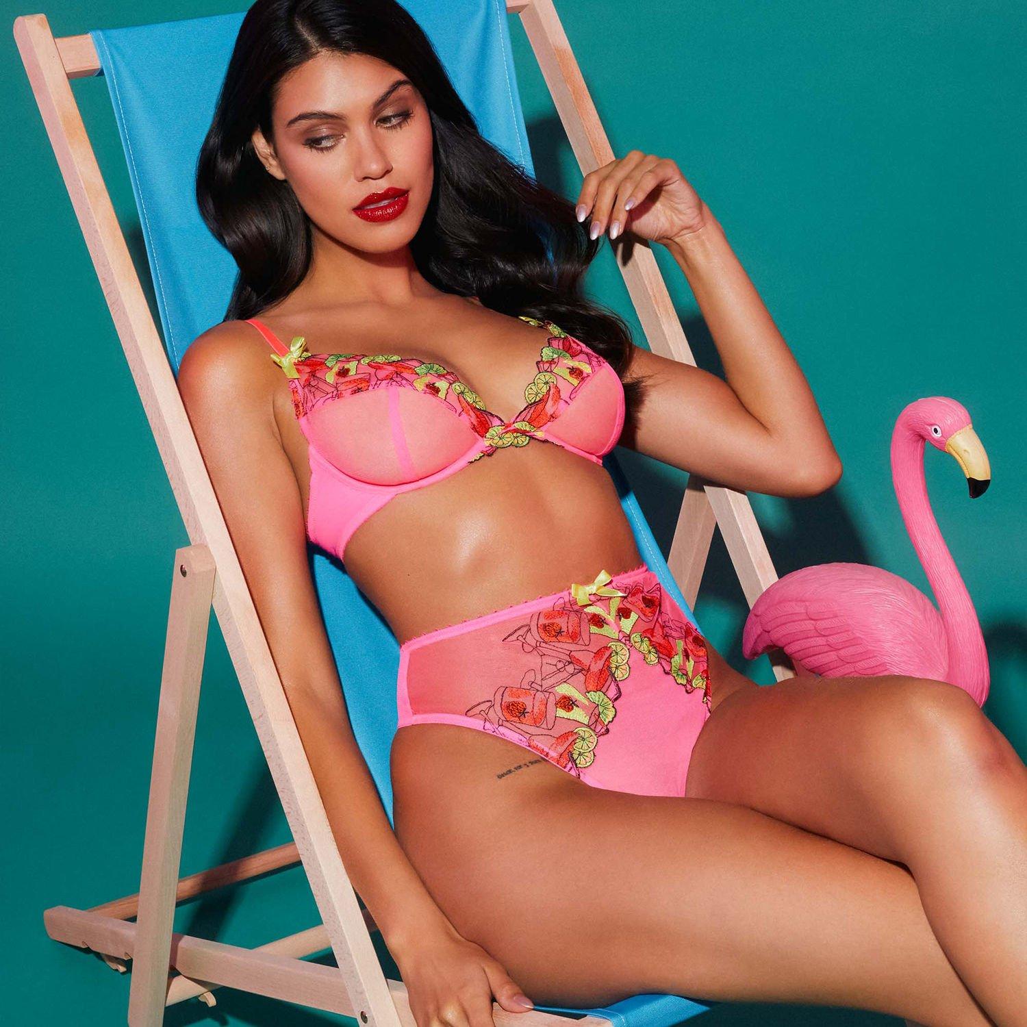 Pink - Playful Promises - Magda Pink Neon Cocktail Embroidery Plunge Bra - 4