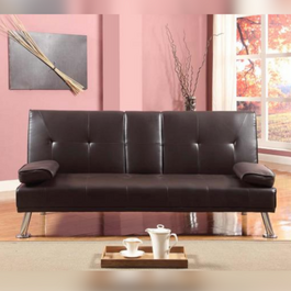 Comfy Living PU Leather Luxury Sofa Bed with Drink Cup Holder